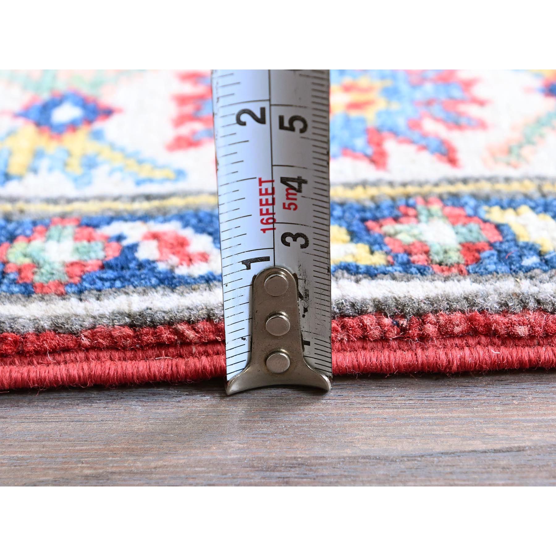 2'7"x12'7" Berry Red, Kazak with Tribal Medallions Design, Hand Knotted, Soft and Shiny Wool, Vegetable Dyes, Denser Weave, Runner, Oriental Rug Sh479