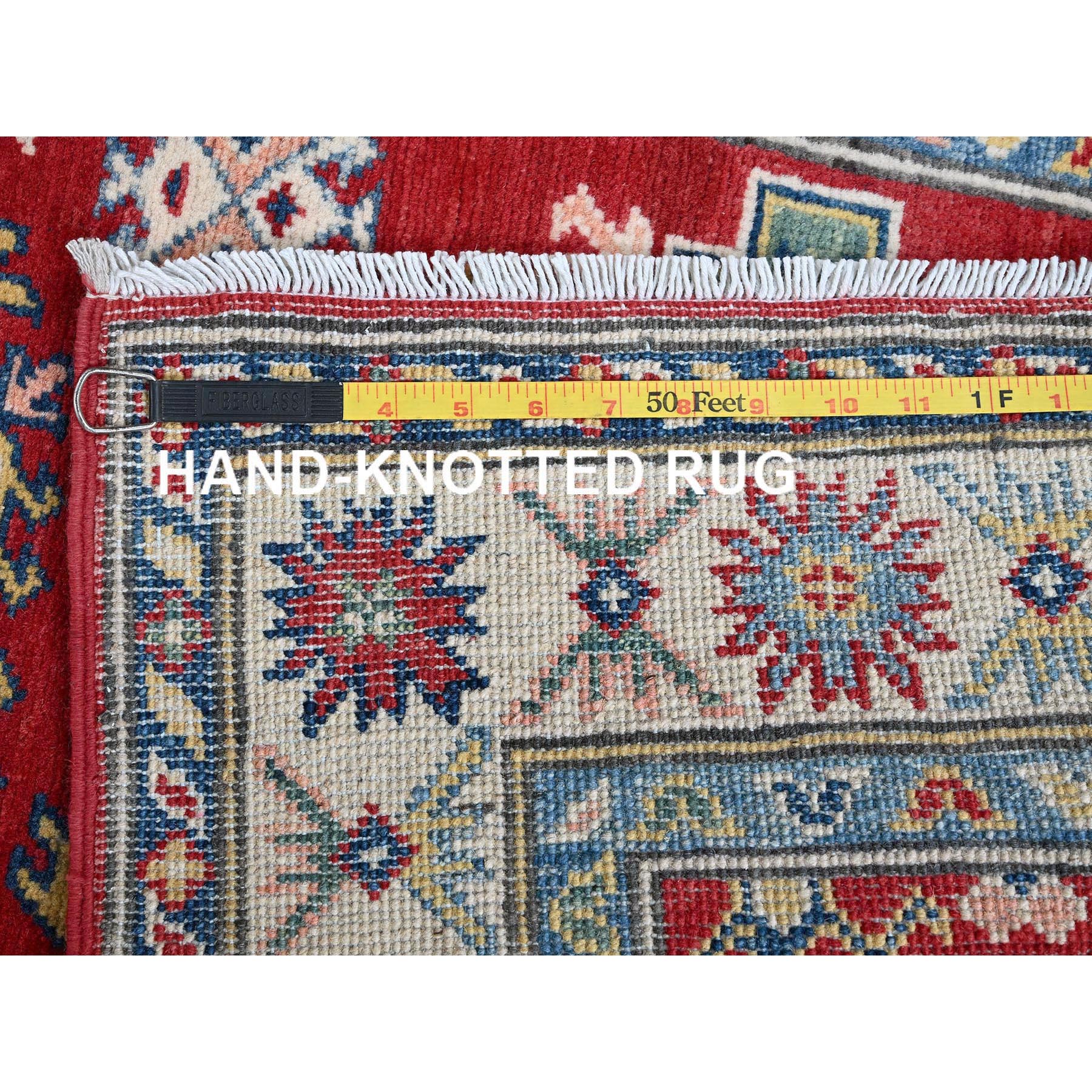 2'7"x12'7" Berry Red, Kazak with Tribal Medallions Design, Hand Knotted, Soft and Shiny Wool, Vegetable Dyes, Denser Weave, Runner, Oriental Rug Sh479