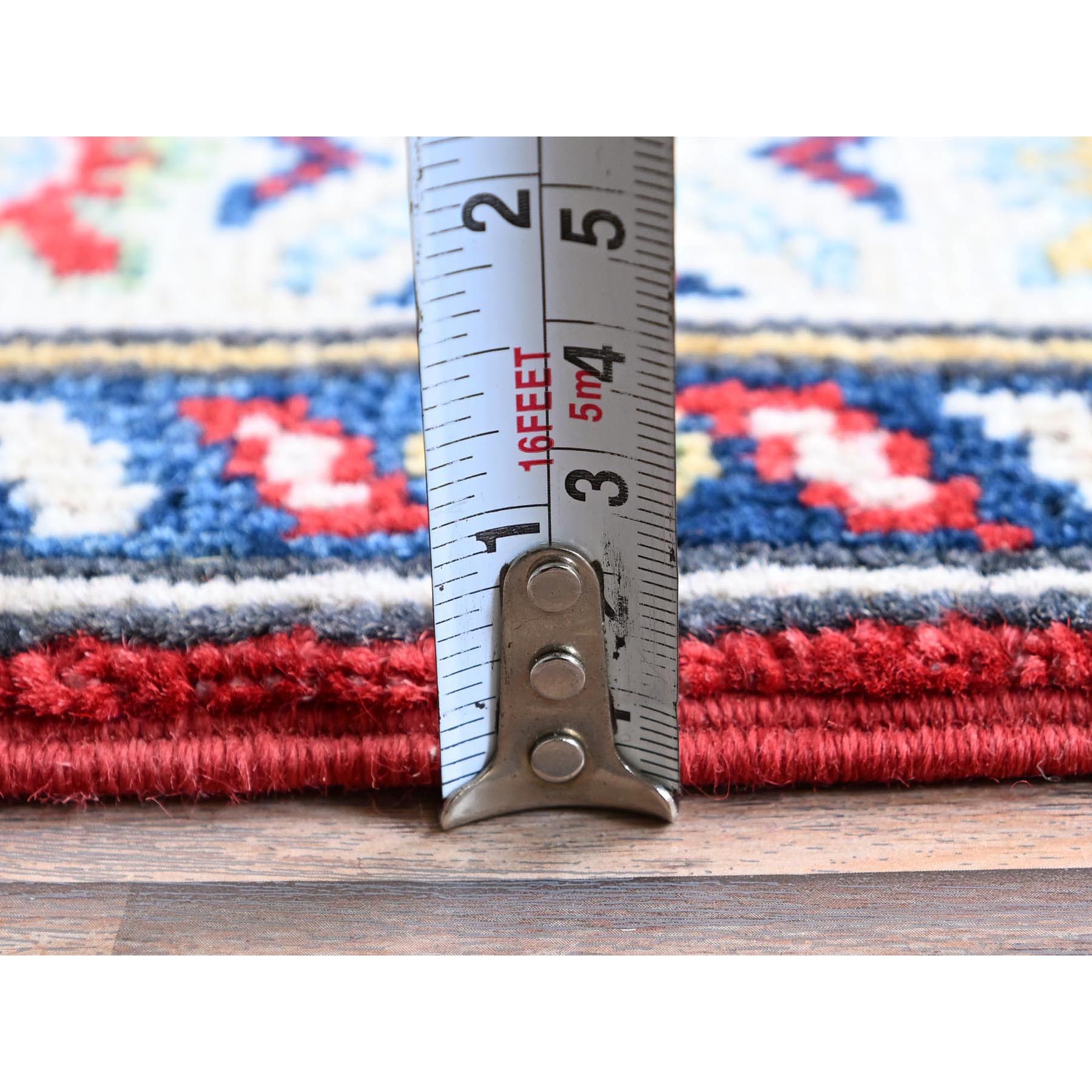 2'9"x9'6" Ajax Red, Kazak with Geometric Medallions Design, Hand Knotted, Soft and Shiny Wool, Denser Weave, Vegetable Dyes, Runner, Oriental Rug Sh480