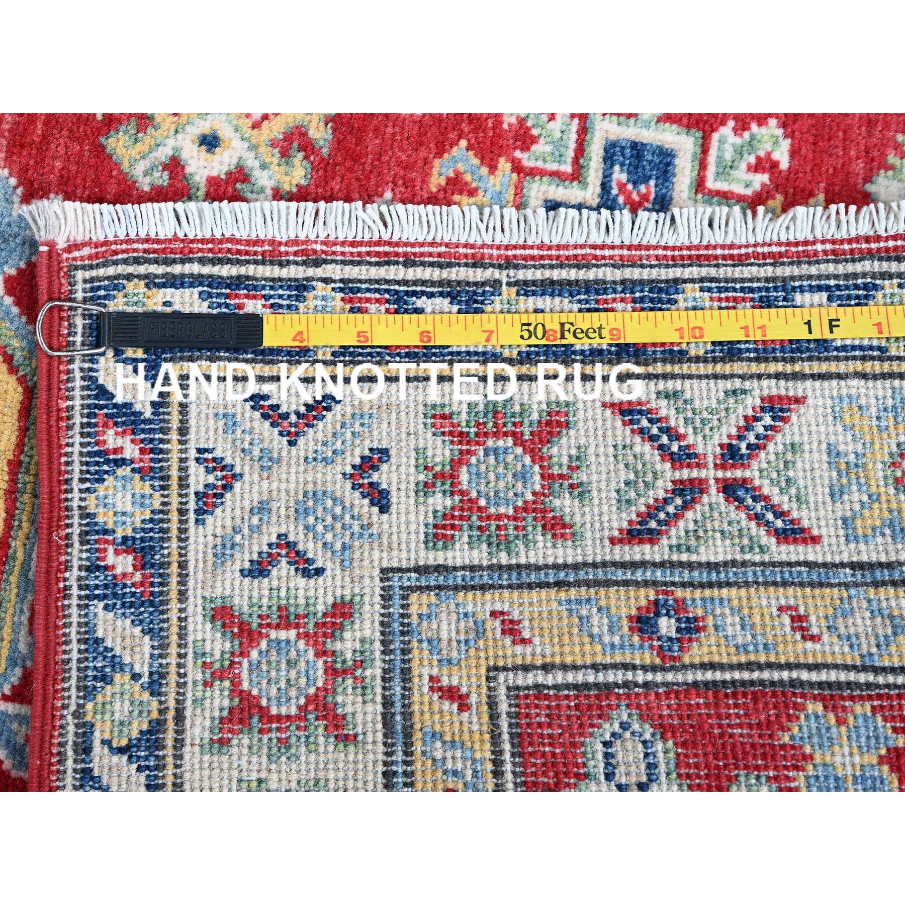 2'9"x9'6" Ajax Red, Kazak with Geometric Medallions Design, Hand Knotted, Soft and Shiny Wool, Denser Weave, Vegetable Dyes, Runner, Oriental Rug Sh480