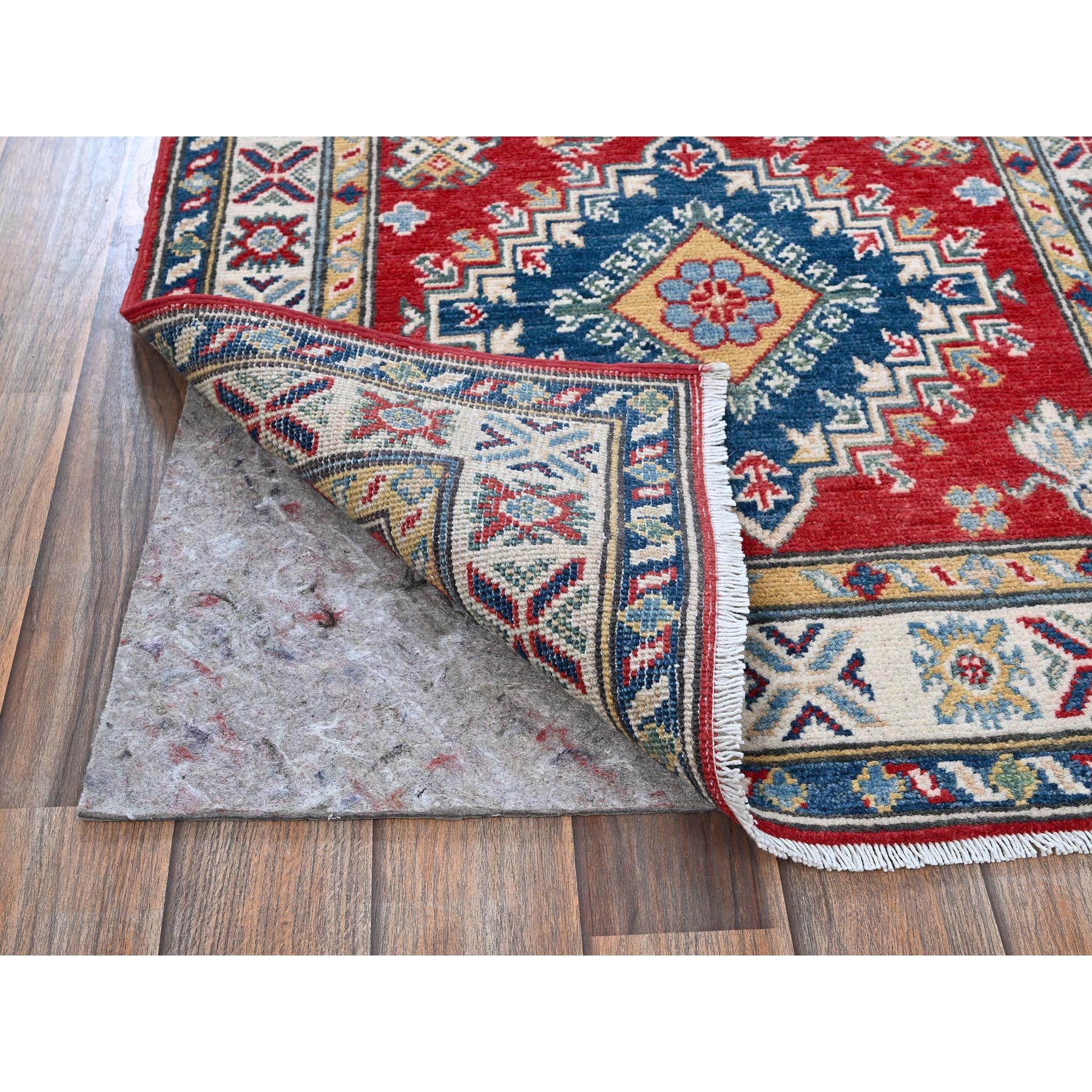 2'7"x10' Arsenal Red, Kazak with Tribal Medallions Design, Hand Knotted, Soft and Vibrant Wool, Vegetable Dyes, Denser Weave, Runner, Oriental Rug Sh481