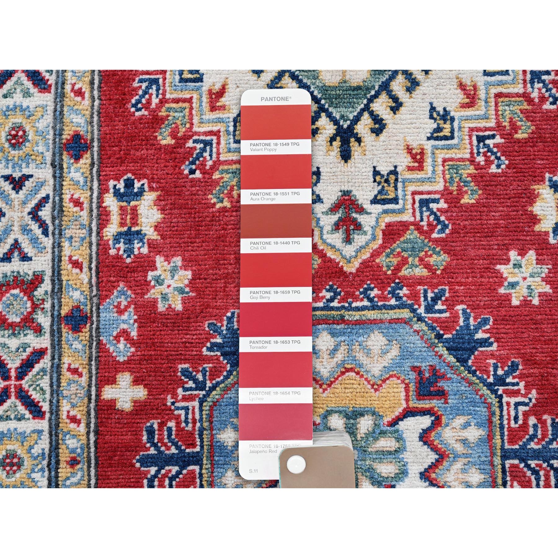 2'7"x10' Arsenal Red, Kazak with Tribal Medallions Design, Hand Knotted, Soft and Vibrant Wool, Vegetable Dyes, Denser Weave, Runner, Oriental Rug Sh481
