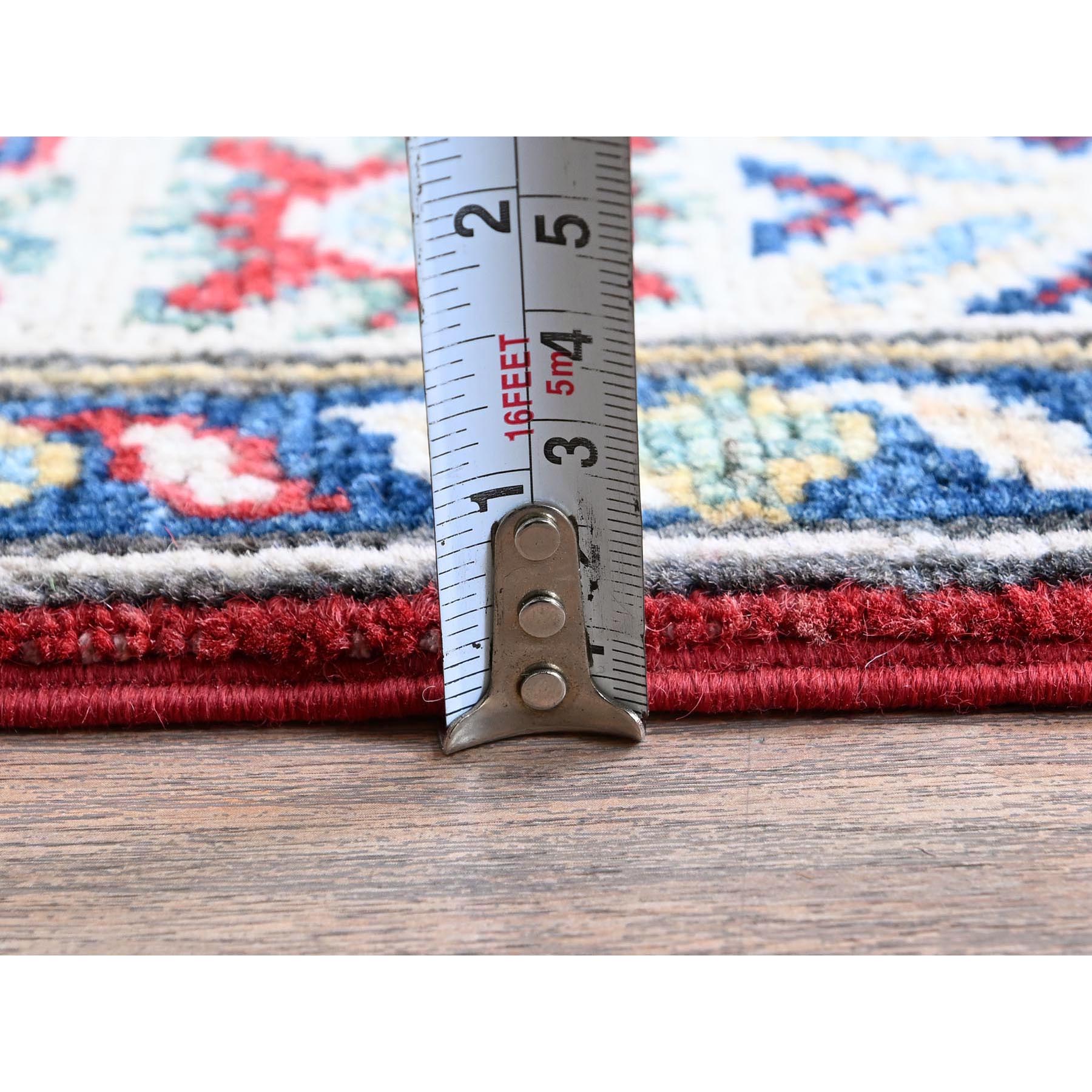 2'7"x10' Arsenal Red, Kazak with Tribal Medallions Design, Hand Knotted, Soft and Vibrant Wool, Vegetable Dyes, Denser Weave, Runner, Oriental Rug Sh481