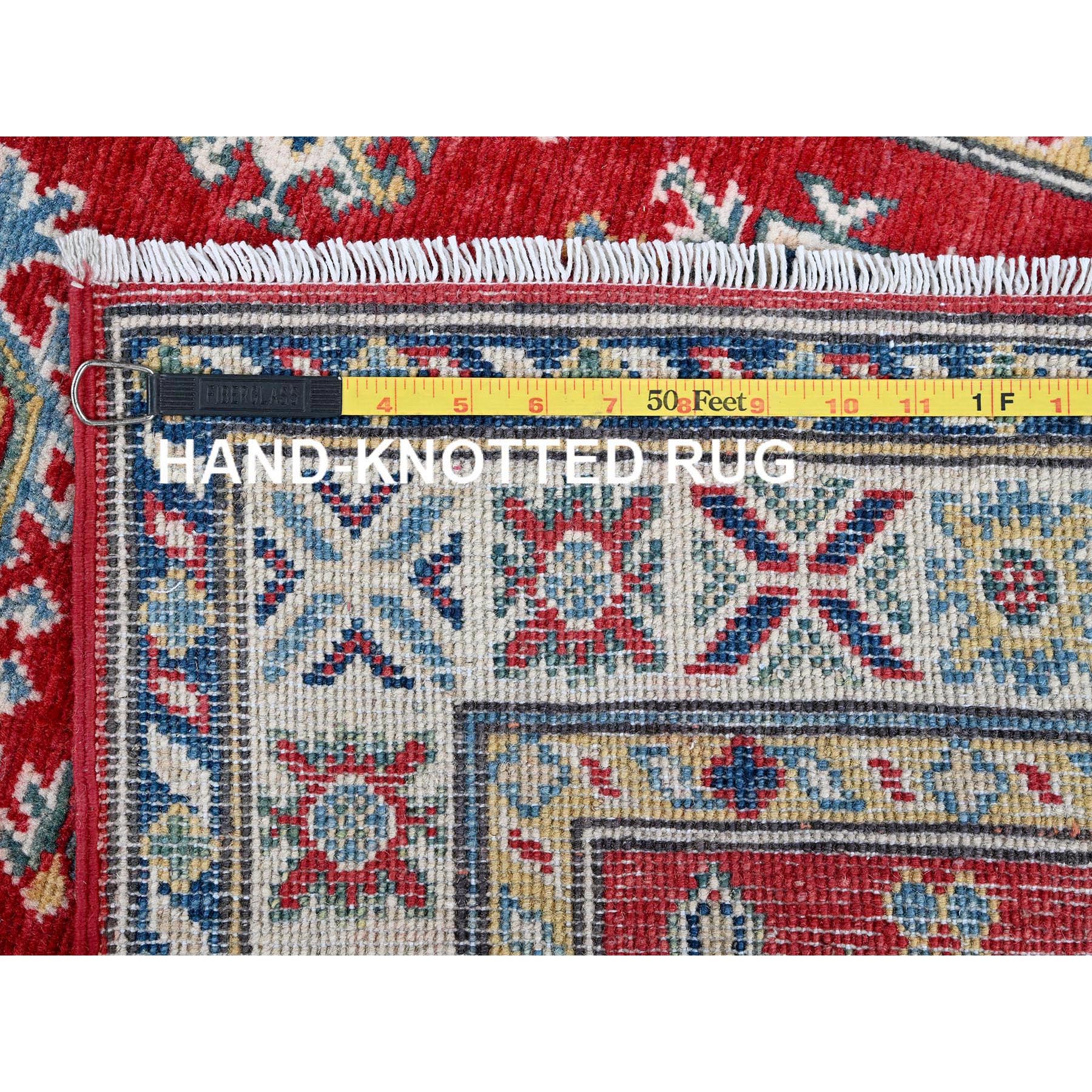 2'7"x10' Arsenal Red, Kazak with Tribal Medallions Design, Hand Knotted, Soft and Vibrant Wool, Vegetable Dyes, Denser Weave, Runner, Oriental Rug Sh481