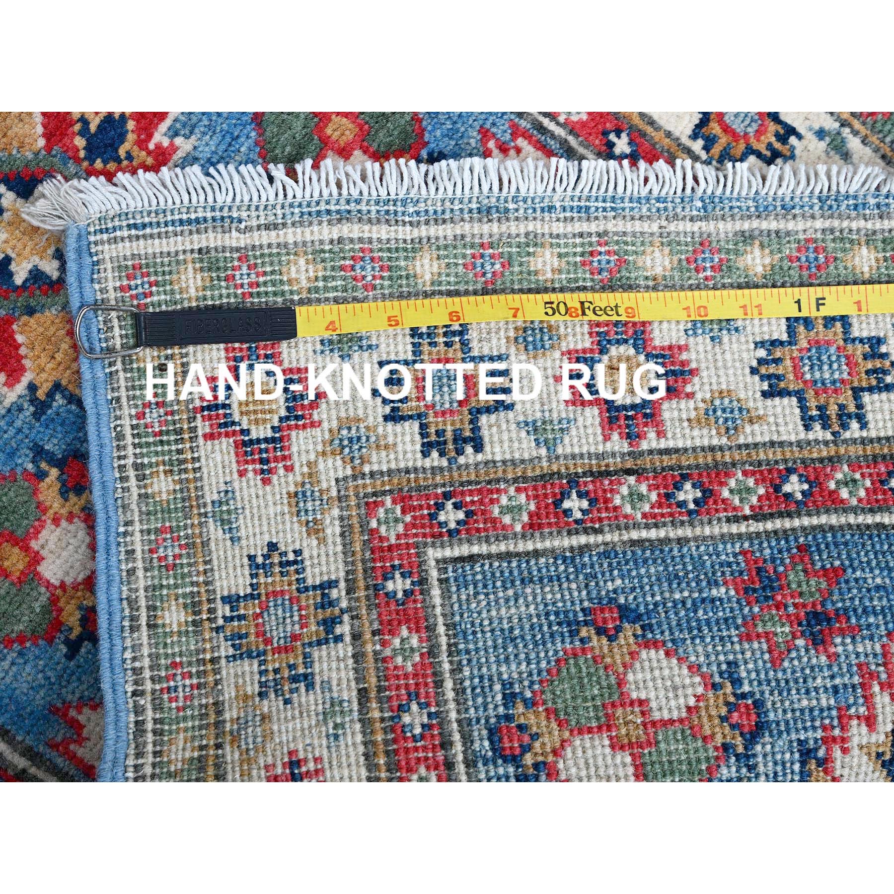 2'x6' Carolina Blue, Kazak with Tribal Medallions Design, Hand Knotted, Soft and Velvety Wool, Denser Weave, Vegetable Dyes, Narrow Runner, Oriental Rug Sh483