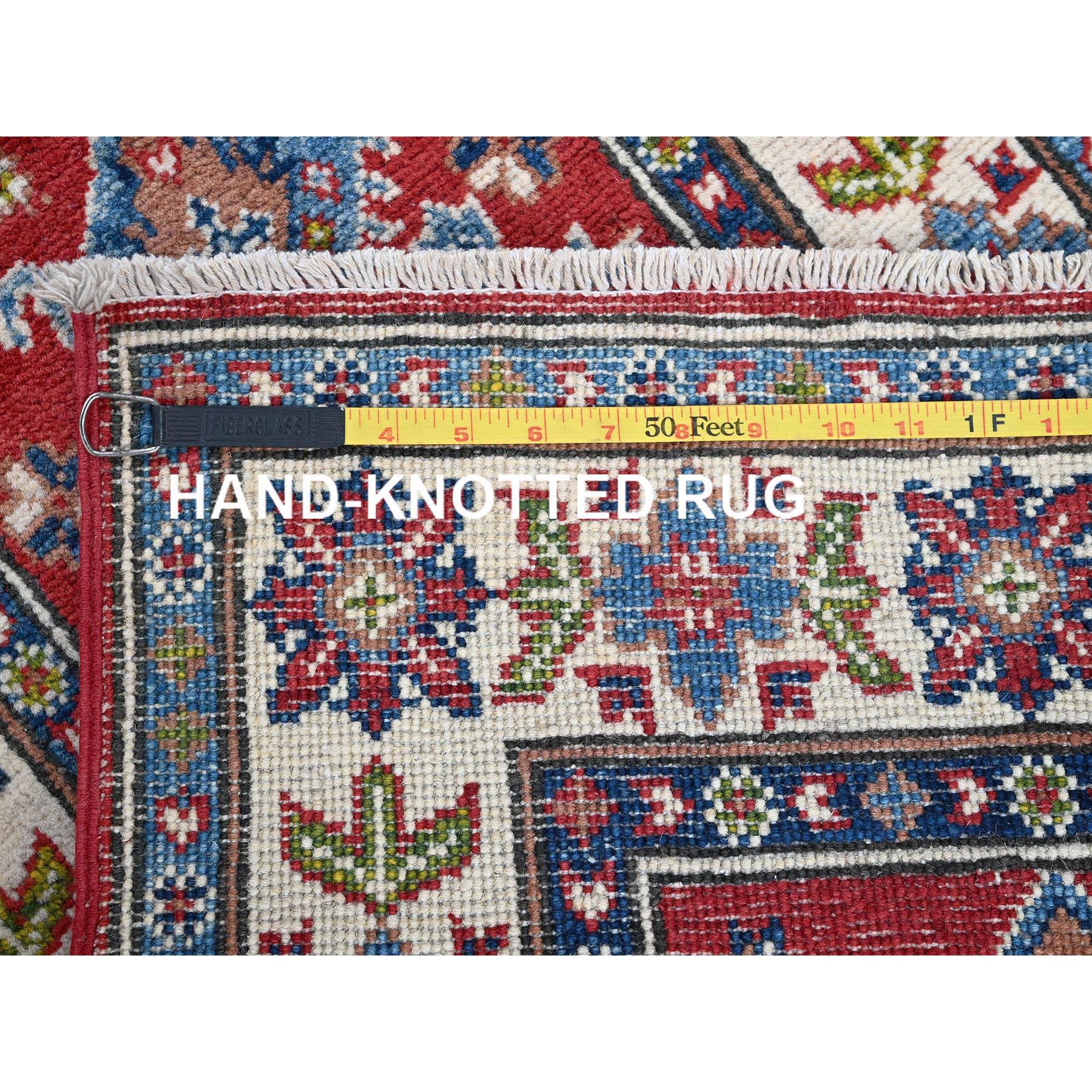 2'x6'2" Imperial Red, Kazak with Geometric Medallions Design, Hand Knotted, Soft and Velvety Wool, Denser Weave, Vegetable Dyes, Narrow Runner, Oriental Rug Sh485