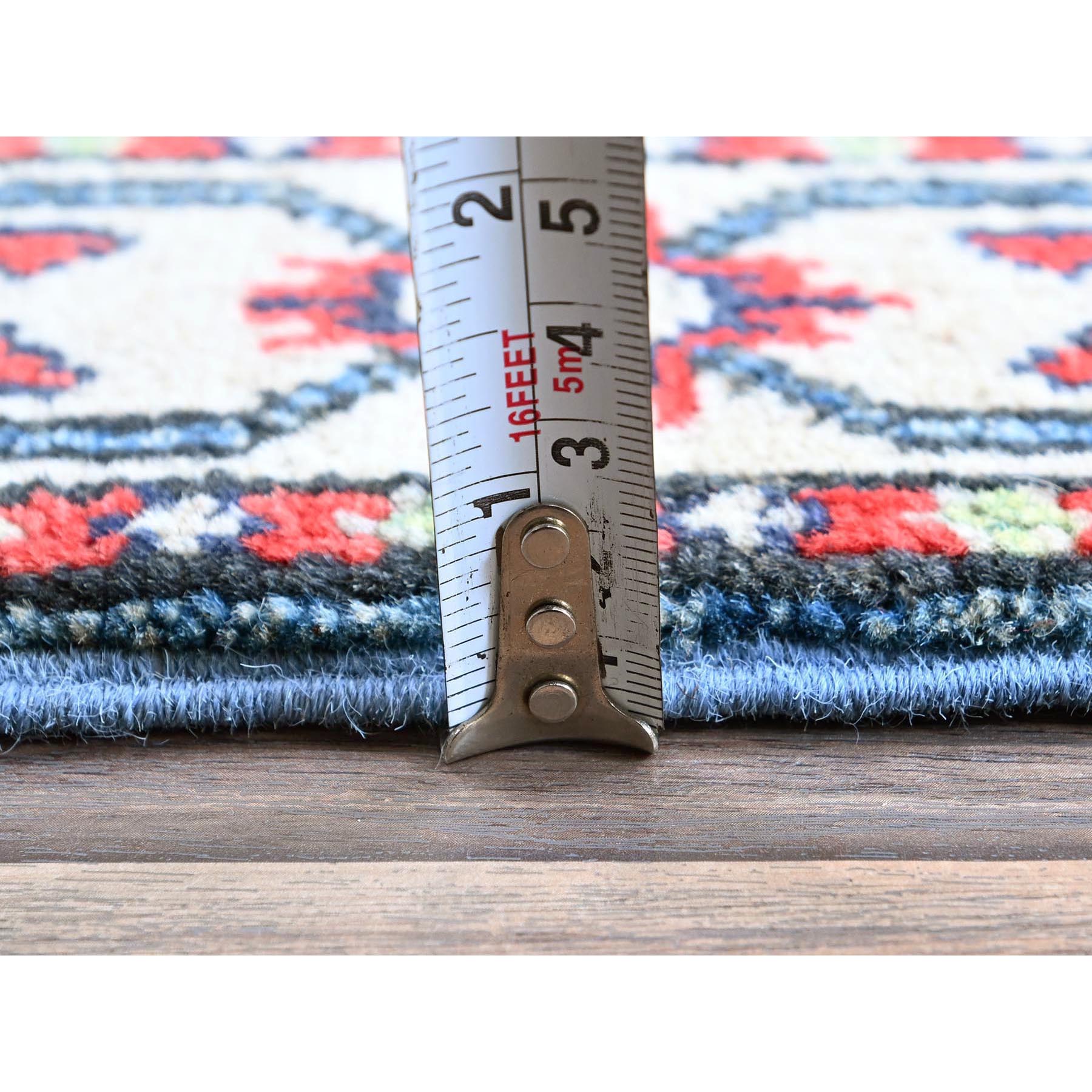 2'1"x6'1" Imperial Blue, Kazak with Geometric Medallion Design, Soft and Shiny Wool, Hand Knotted, Denser Weave, Vegetable Dyes, Narrow Runner, Oriental Rug Sh487