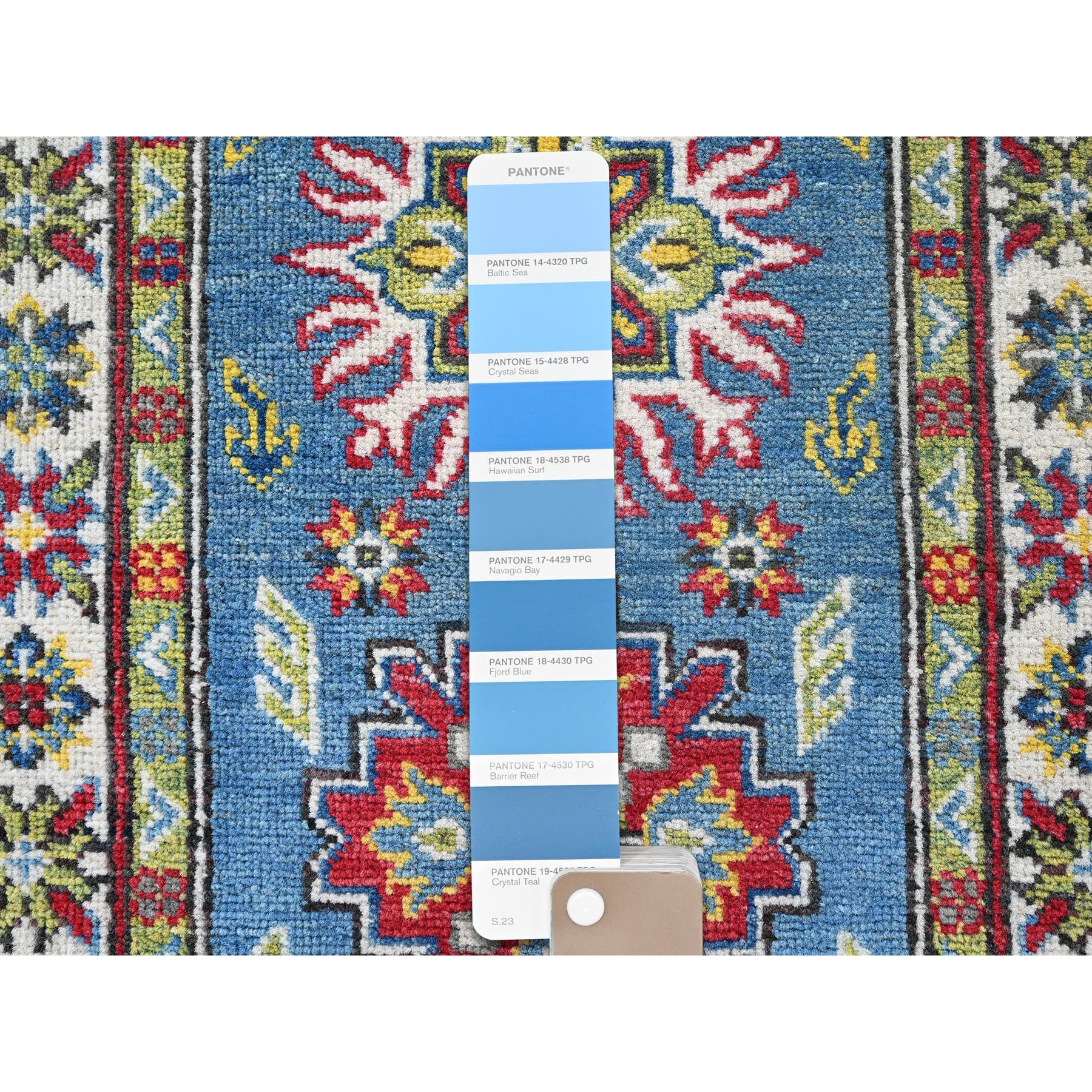 2'3"x6' Carolina Blue, Kazak with Tribal Medallions Design, Hand Knotted, Soft and Velvety Wool, Denser Weave, Vegetable Dyes, Narrow Runner, Oriental Rug Sh488