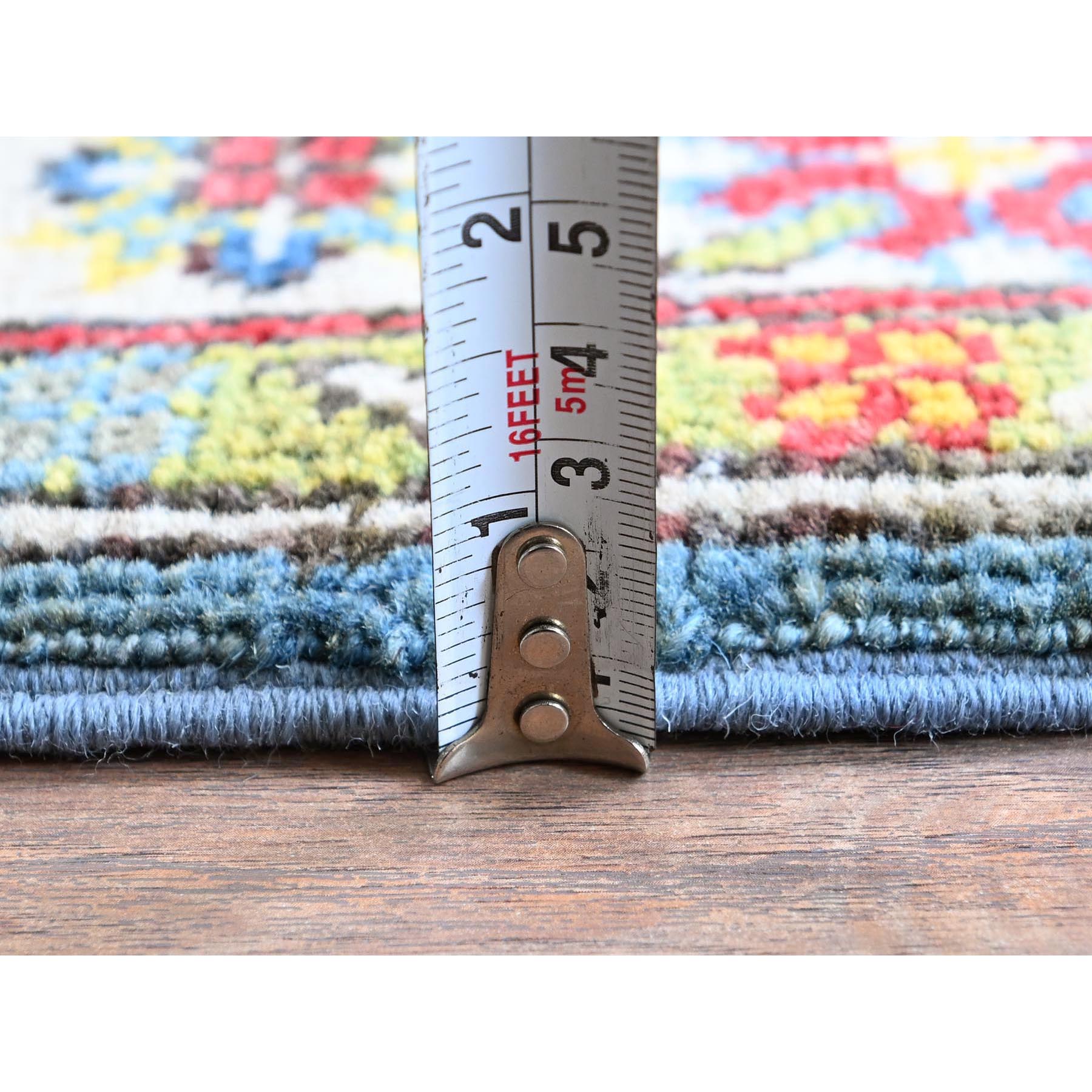 2'3"x6' Carolina Blue, Kazak with Tribal Medallions Design, Hand Knotted, Soft and Velvety Wool, Denser Weave, Vegetable Dyes, Narrow Runner, Oriental Rug Sh488
