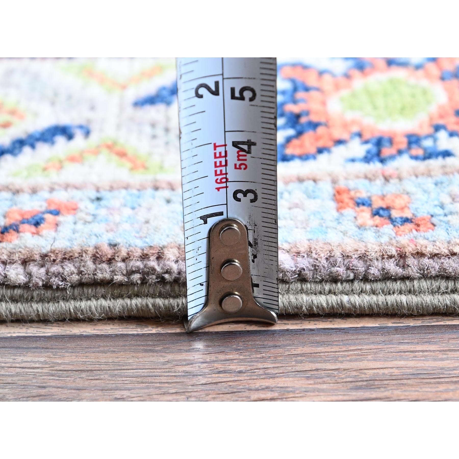 2'1"x5'10" Frost Gray, Kazak with Tribal Medallions Design, Soft and Velvety Wool, Hand Knotted, Denser Weave, Vegetable Dyes, Narrow Runner, Oriental Rug Sh489