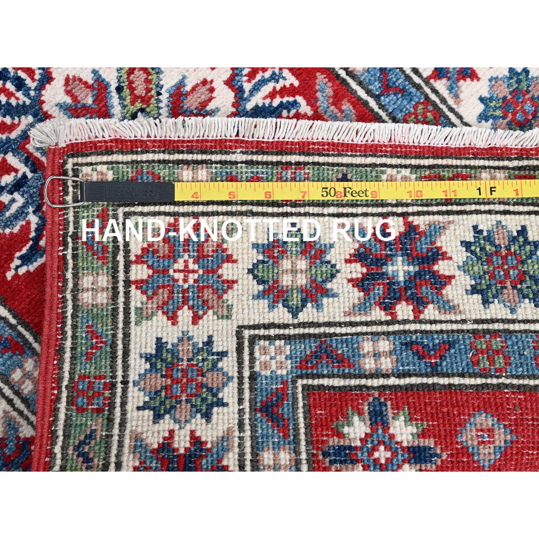 2'1"x6' Crimson Red, Kazak with Tribal Medallions Design, Hand Knotted, Vegetable Dyes, Soft and Shiny Wool, Denser Weave, Narrow Runner, Oriental Rug Sh494