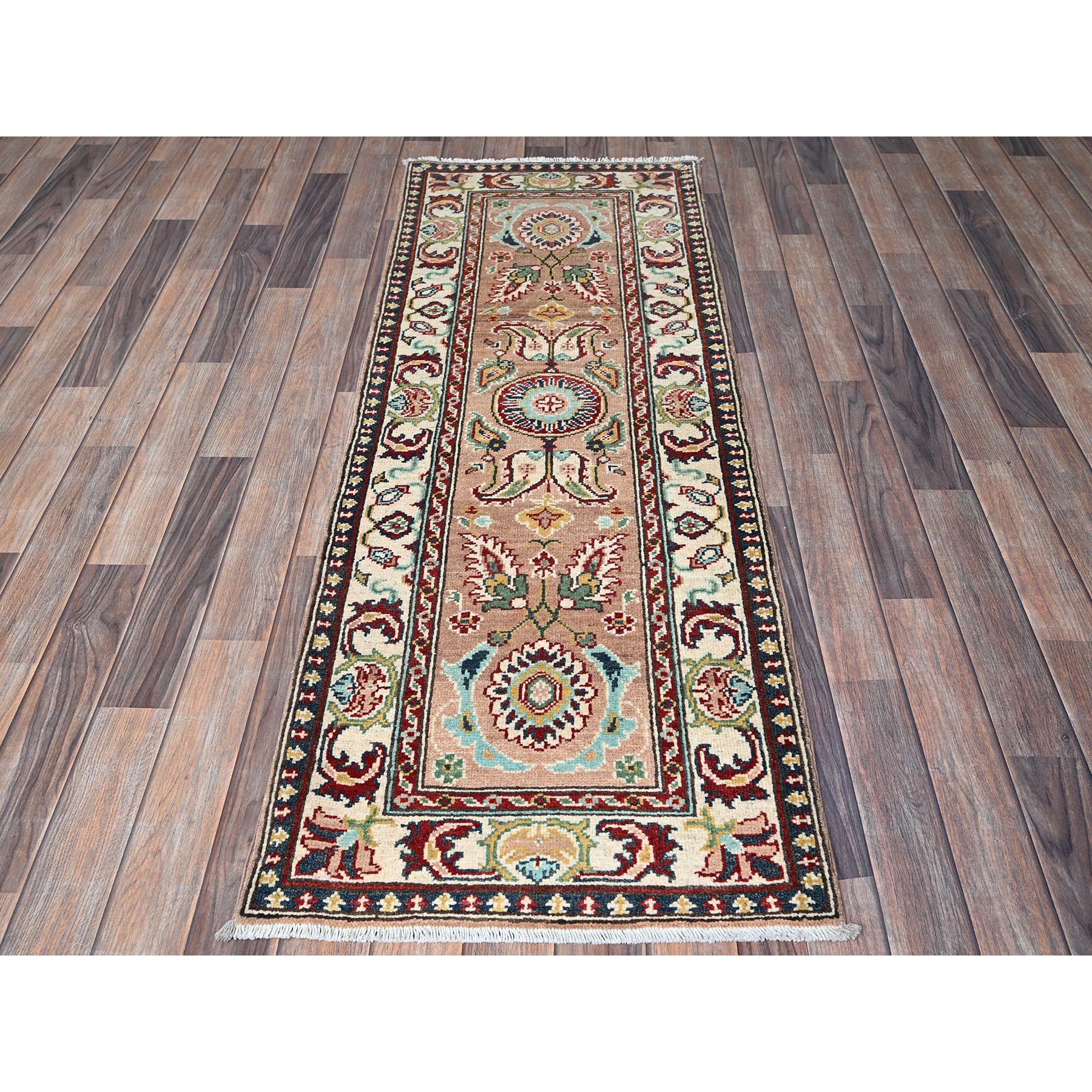 2'2"x5'10" Beaver Brown, Kazak with Tribal Design, Hand Knotted, Soft and Velvety Wool, Denser Weave, Vegetable Dyes, Narrow Runner, Oriental Rug Sh495