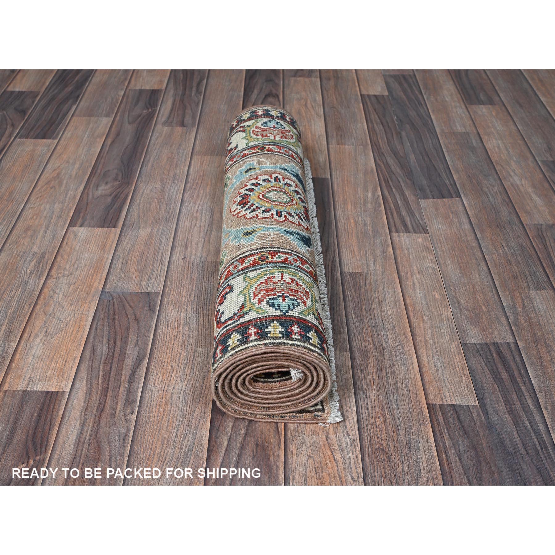2'2"x5'10" Beaver Brown, Kazak with Tribal Design, Hand Knotted, Soft and Velvety Wool, Denser Weave, Vegetable Dyes, Narrow Runner, Oriental Rug Sh495