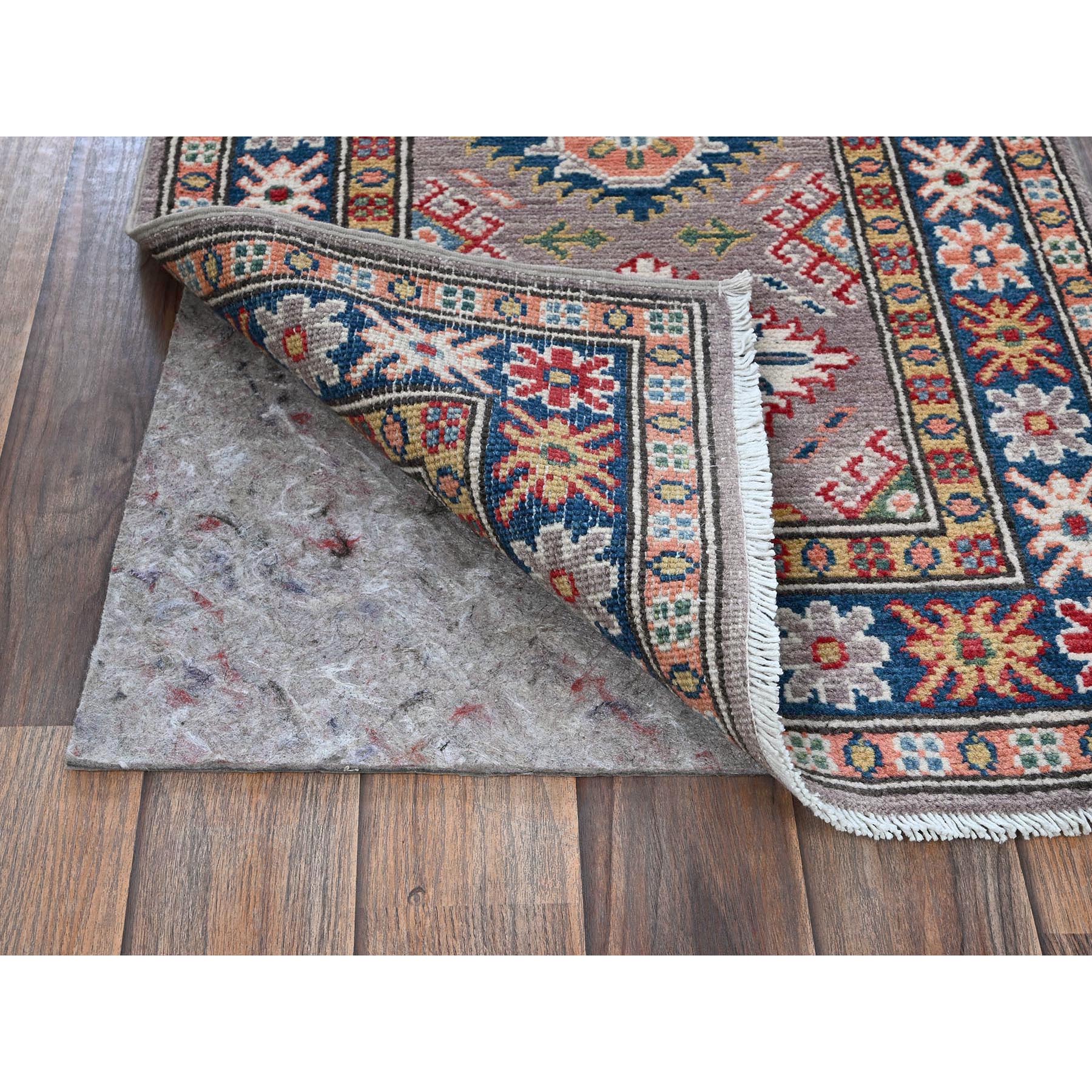 2'x5'9" Beaver Brown, Kazak with Tribal Medallions Design, Hand Knotted, Soft and Vibrant Wool, Denser Weave, Vegetable Dyes, Narrow Runner, Oriental Rug Sh497
