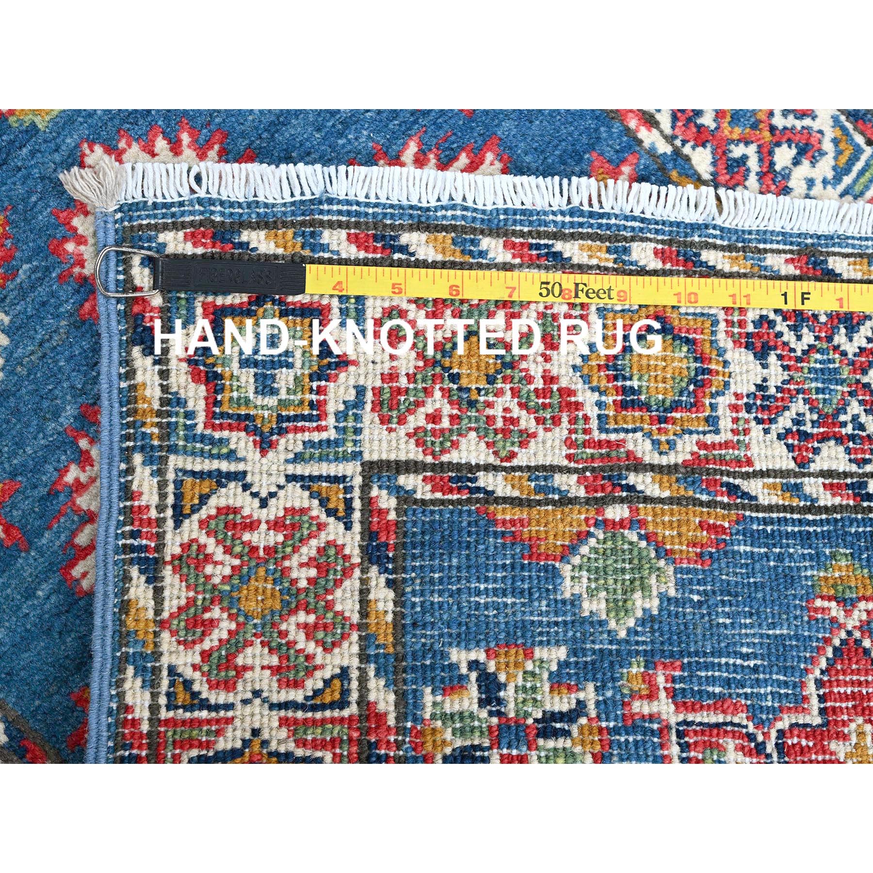2'x5'9" Imperial Blue, Kazak with Tribal Medallions Design, Hand Knotted, Soft and Velvety Wool, Denser Weave, Vegetable Dyes, Narrow Runner, Oriental Rug Sh499