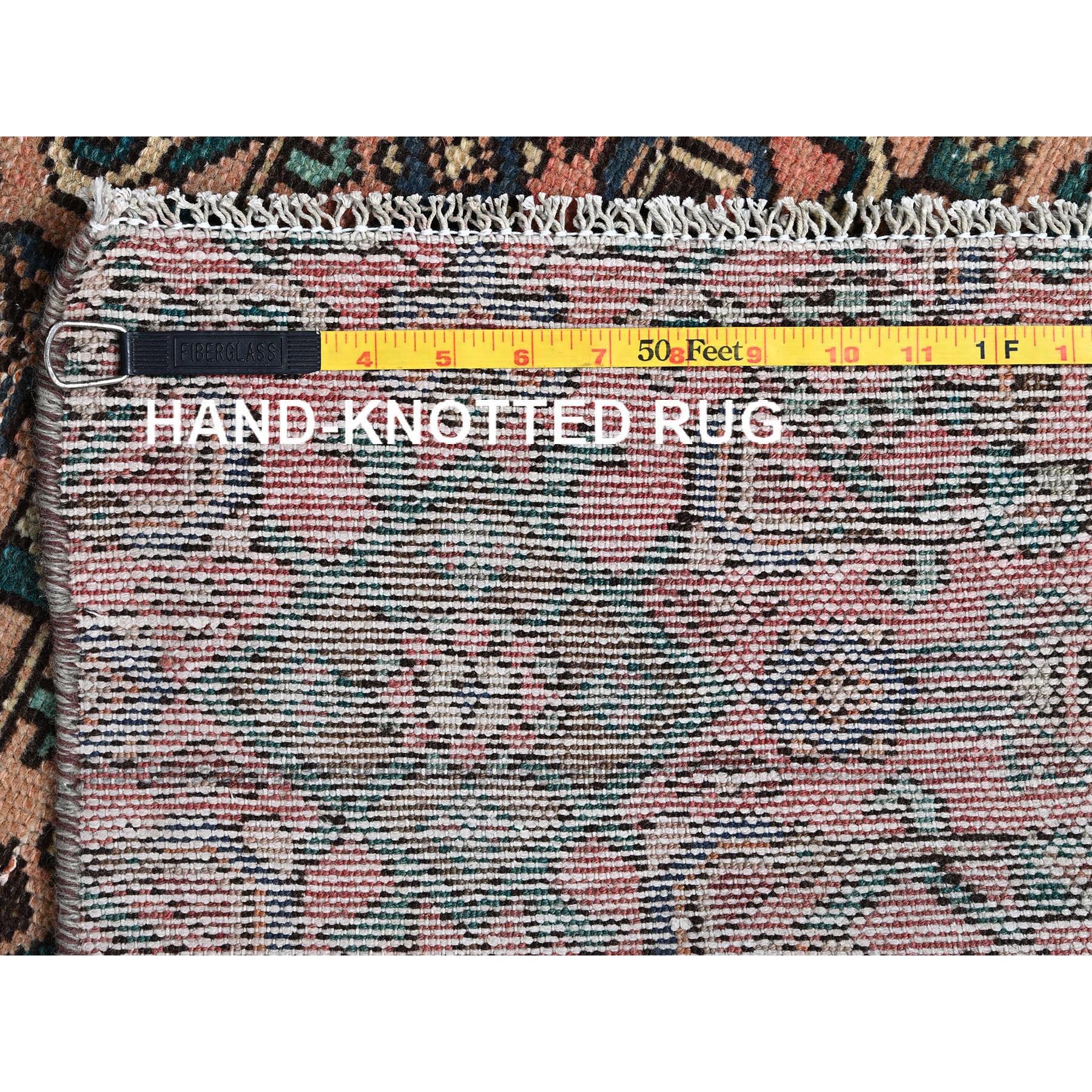 2'6"x6'8" Peach Color, Vintage Persian Hussaianabad with All Over Design, Hand Knotted, 100% Wool, Distressed, Sheared Low, Zero Pile, Sides and Ends Professionally Secured, Fragment, Runner, Oriental Rug Sh1000