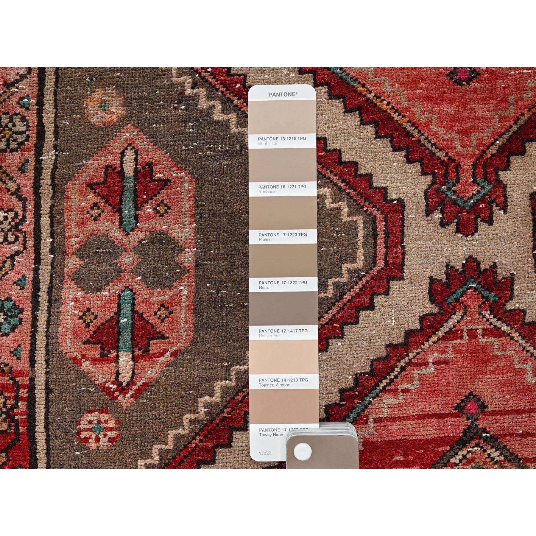 2'9"x12'4" Beaver Brown, Vintage Northwest Persian with Geometric Pattern, Distinct Abrash, Hand Knotted, 100% Wool, Cropped Thin, Zero Pile, Sides and Ends Professionally Secured, Runner, Oriental Rug Sh1006