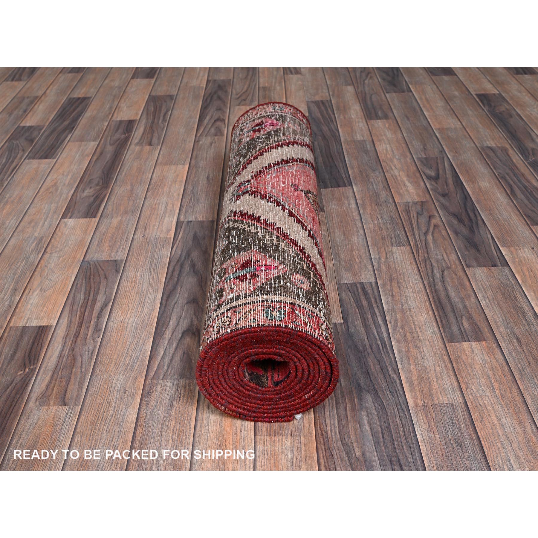 2'9"x12'4" Beaver Brown, Vintage Northwest Persian with Geometric Pattern, Distinct Abrash, Hand Knotted, 100% Wool, Cropped Thin, Zero Pile, Sides and Ends Professionally Secured, Runner, Oriental Rug Sh1006