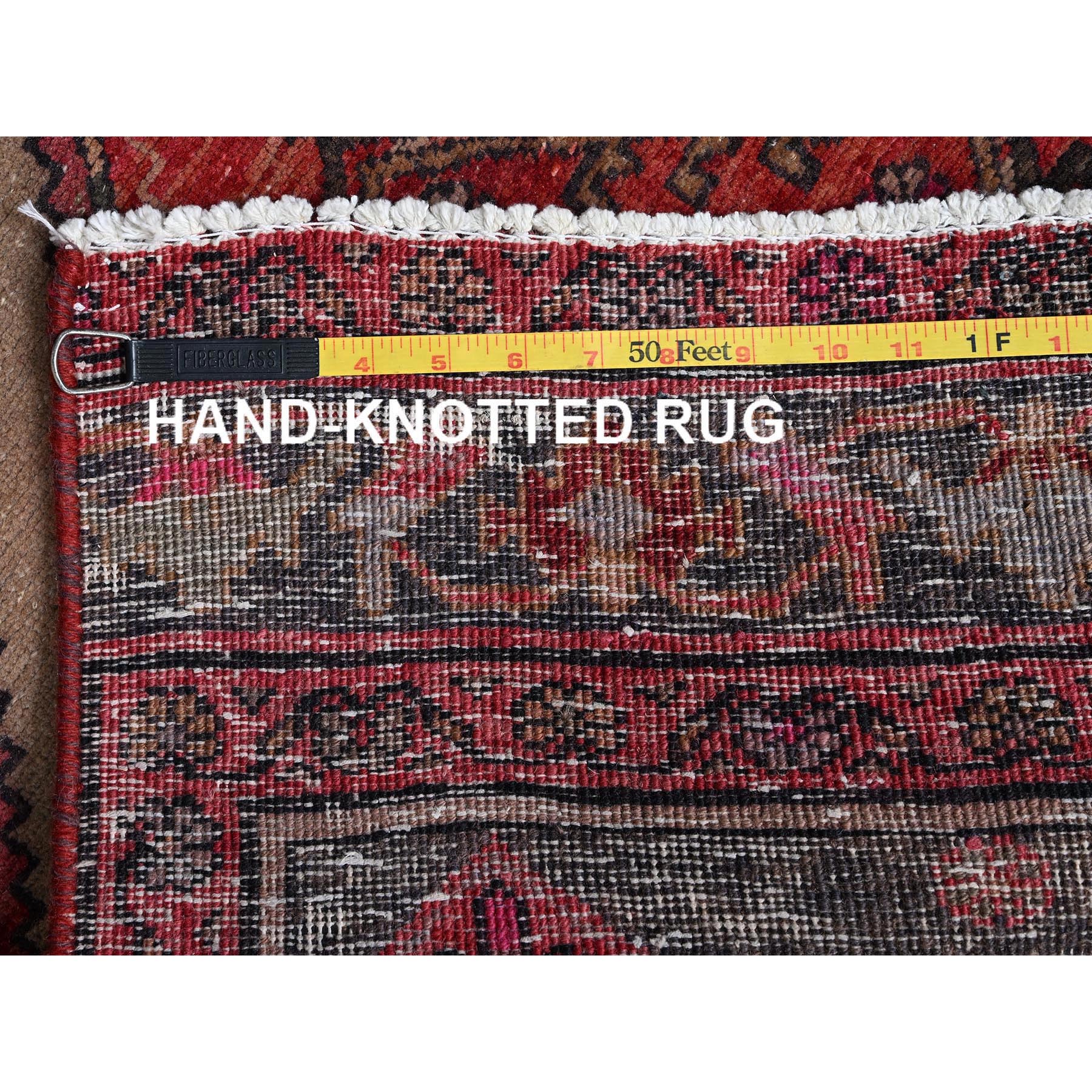 2'9"x12'4" Beaver Brown, Vintage Northwest Persian with Geometric Pattern, Distinct Abrash, Hand Knotted, 100% Wool, Cropped Thin, Zero Pile, Sides and Ends Professionally Secured, Runner, Oriental Rug Sh1006
