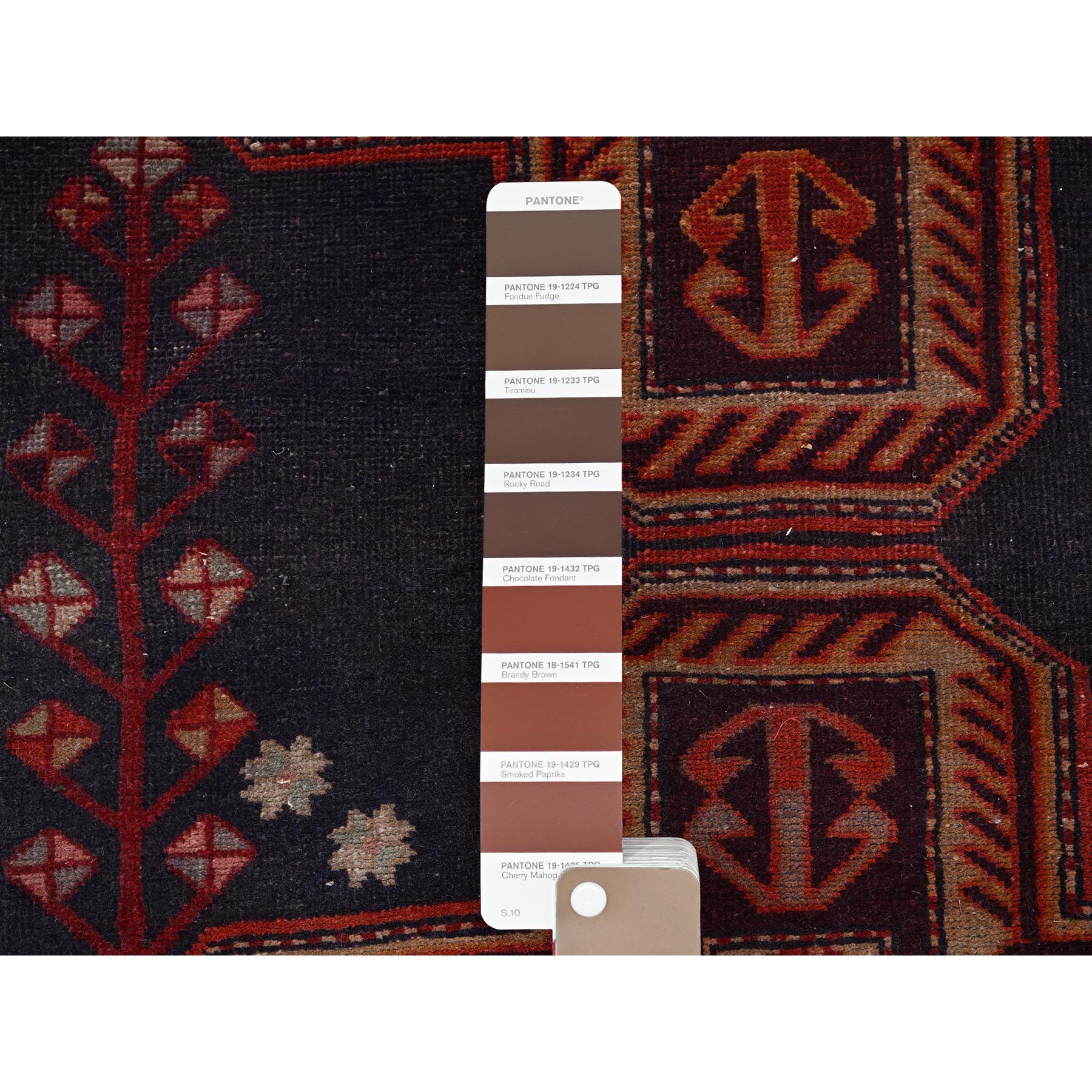 2'8"x8'8" Charcoal Black, Vintage Northwest Persian with Geometric Pattern, Worn Down, Sheared Low, Zero Pile, Sides and Ends Professionally Secured, Hand Knotted, 100% Wool, Runner, Oriental Rug Sh1009