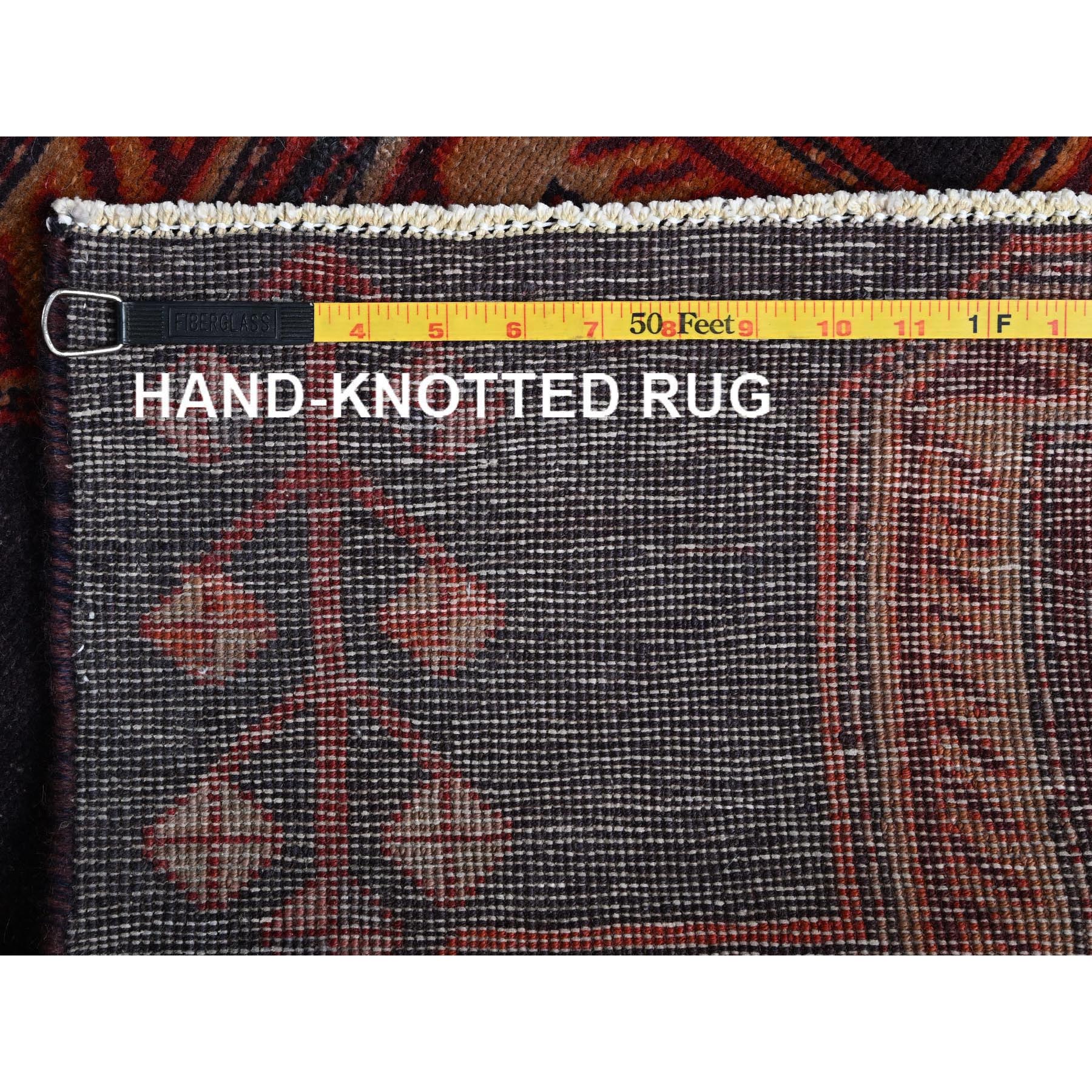 2'8"x8'8" Charcoal Black, Vintage Northwest Persian with Geometric Pattern, Worn Down, Sheared Low, Zero Pile, Sides and Ends Professionally Secured, Hand Knotted, 100% Wool, Runner, Oriental Rug Sh1009