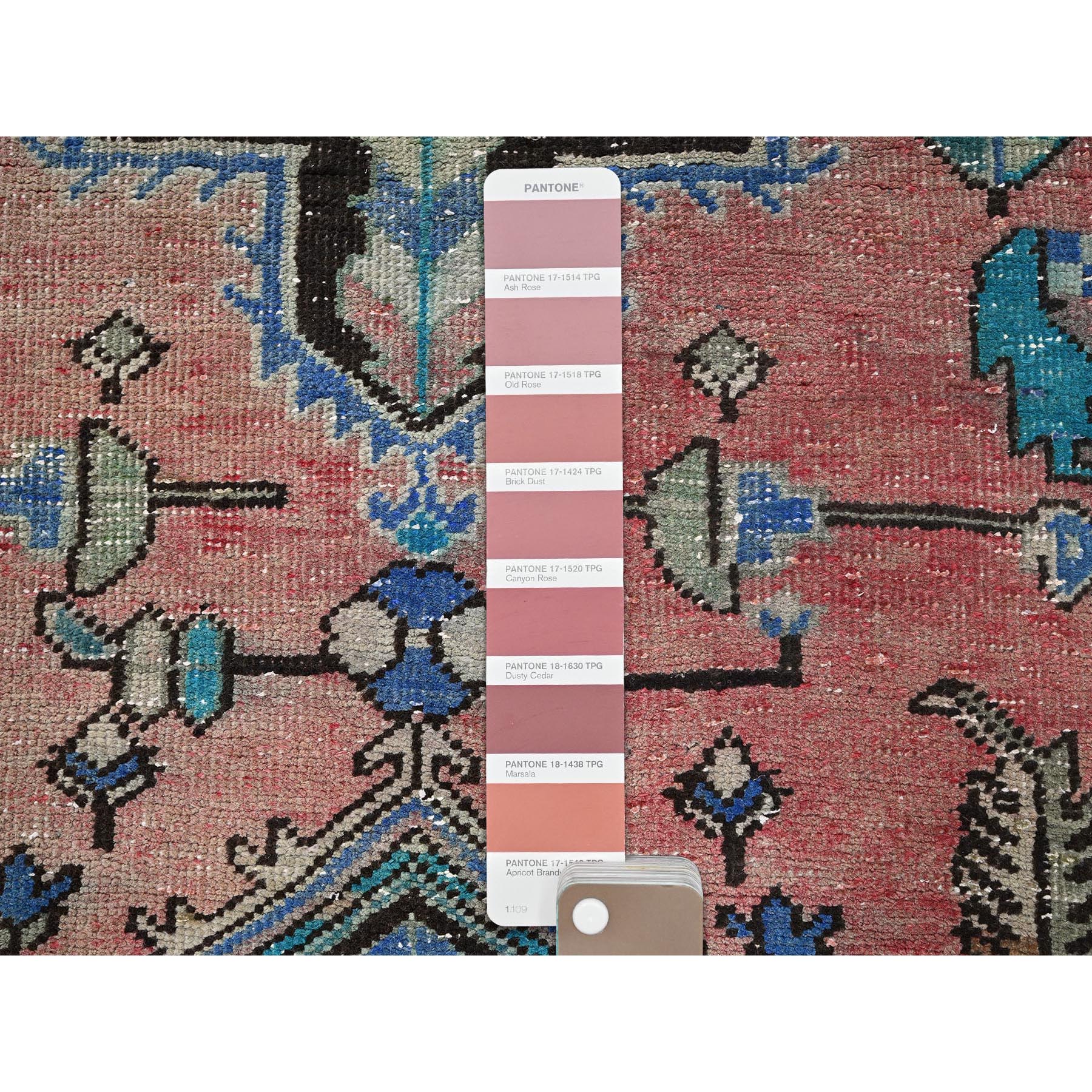 2'7"x12'7" Blush Red, Vintage Overdyed Northwest Persian with Geometric Medallions, Shaved Down, Zero Pile, Sides and Ends Professionally Secured, Hand Knotted, 100% Wool, Runner, Oriental Rug Sh1010