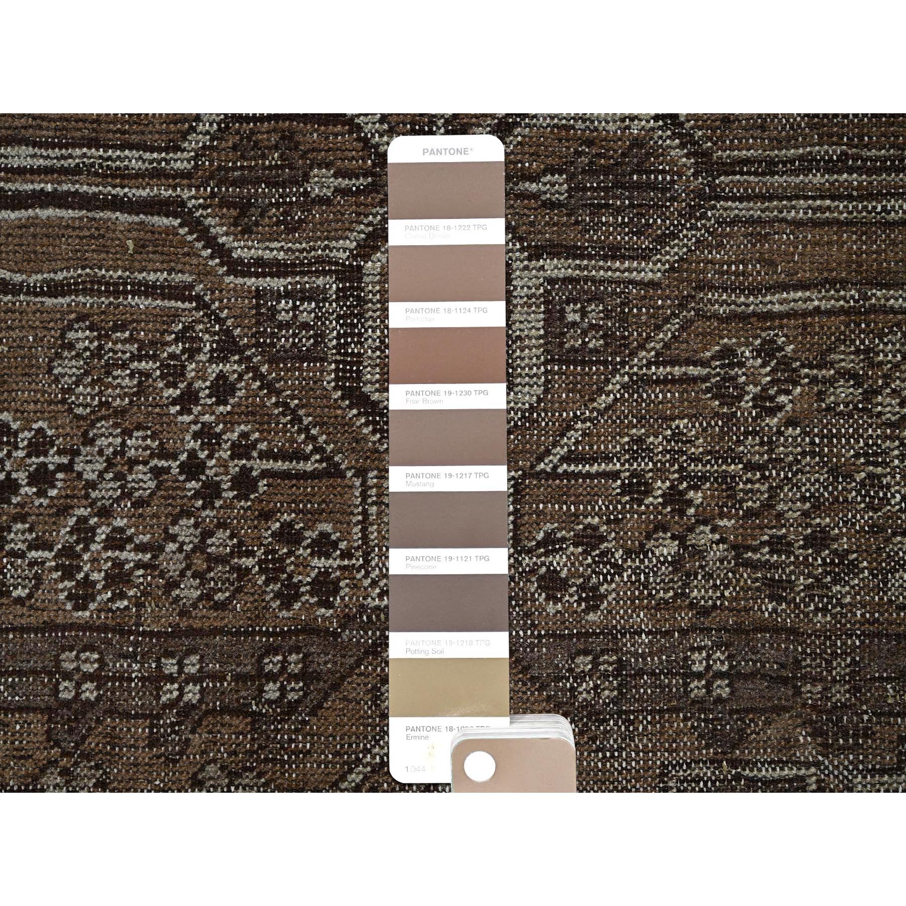 7'7"x9'6" Coffee Brown, Vintage Persian Bakhtiar with Geometric Pattern, Hand Knotted, Original Natural Undyed Wool, Sheared Low, Zero Pile, Sides and Ends Professionally Secured, Oriental Rug Sh1012
