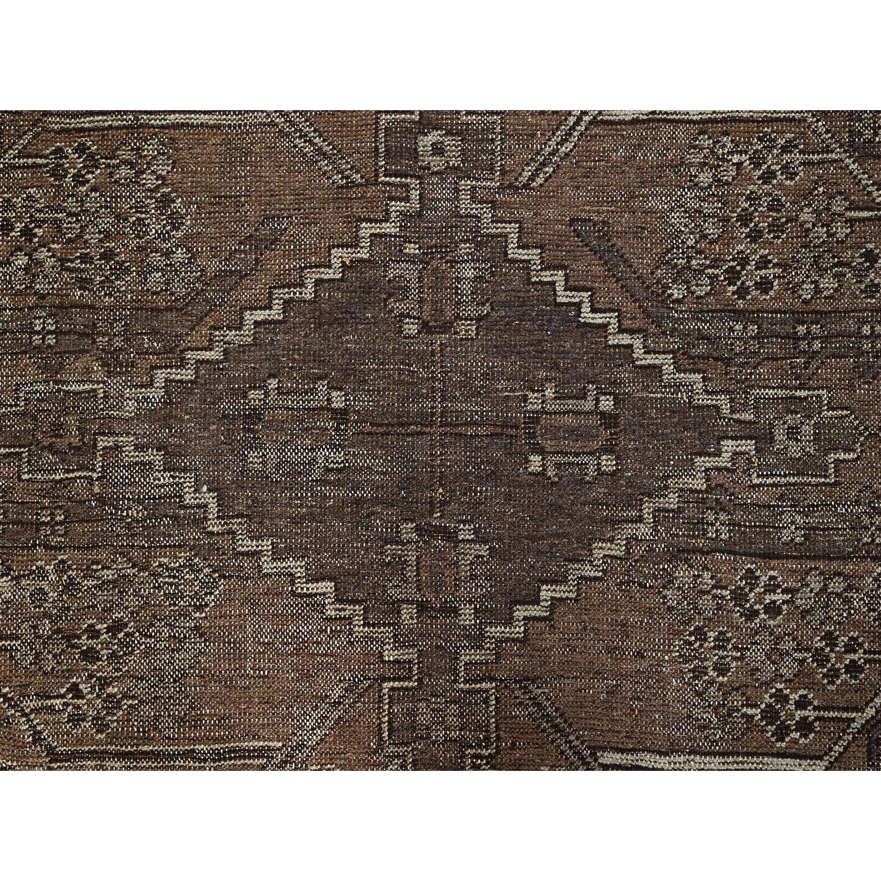 7'7"x9'6" Coffee Brown, Vintage Persian Bakhtiar with Geometric Pattern, Hand Knotted, Original Natural Undyed Wool, Sheared Low, Zero Pile, Sides and Ends Professionally Secured, Oriental Rug Sh1012