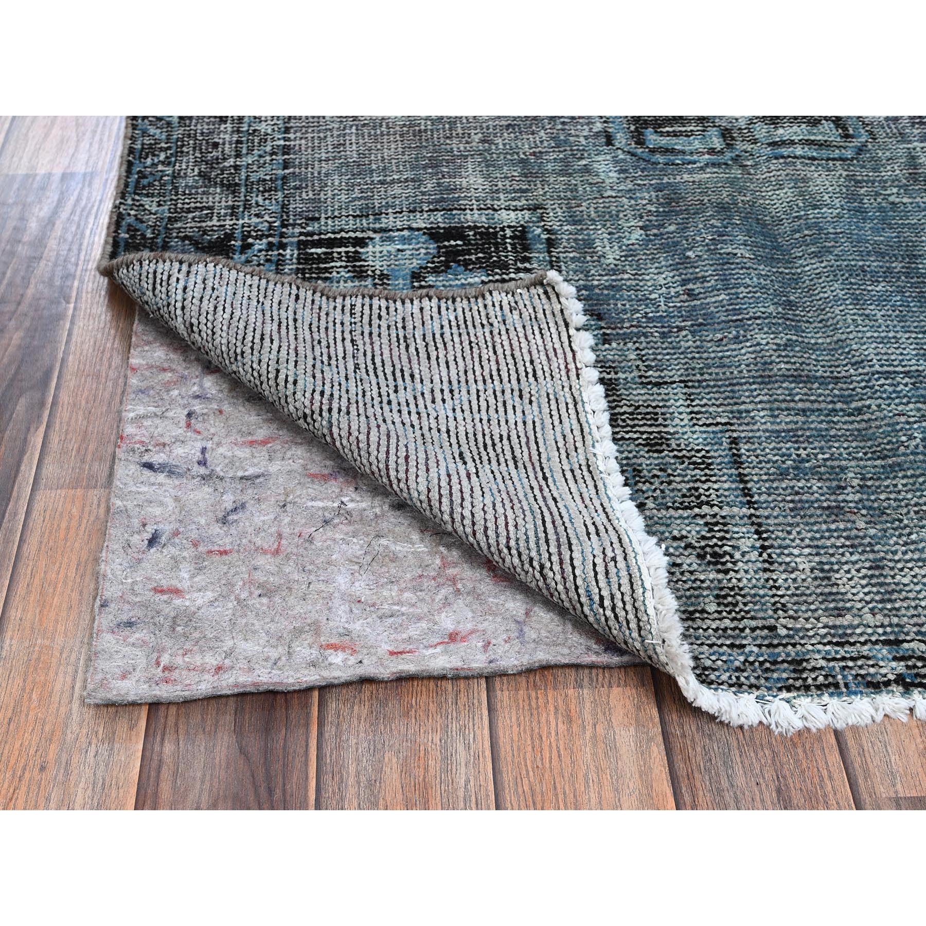 3'6"x5'9" Misty Gray, Ovedyed Vintage Persian Bakhtiar with Large Medallion, Worn and Distressed, Sheared Low, Zero Pile, Sides and Ends Professionally Secured, Hand Knotted, 100% Wool, Oriental Rug Sh1019