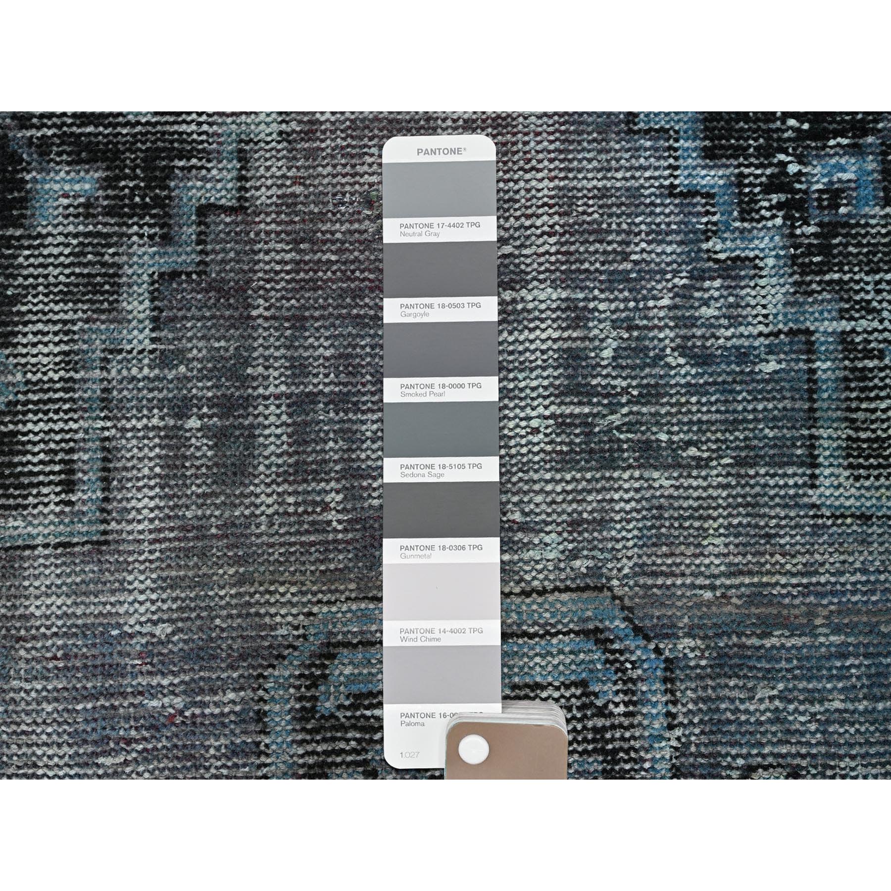 3'6"x5'9" Misty Gray, Ovedyed Vintage Persian Bakhtiar with Large Medallion, Worn and Distressed, Sheared Low, Zero Pile, Sides and Ends Professionally Secured, Hand Knotted, 100% Wool, Oriental Rug Sh1019
