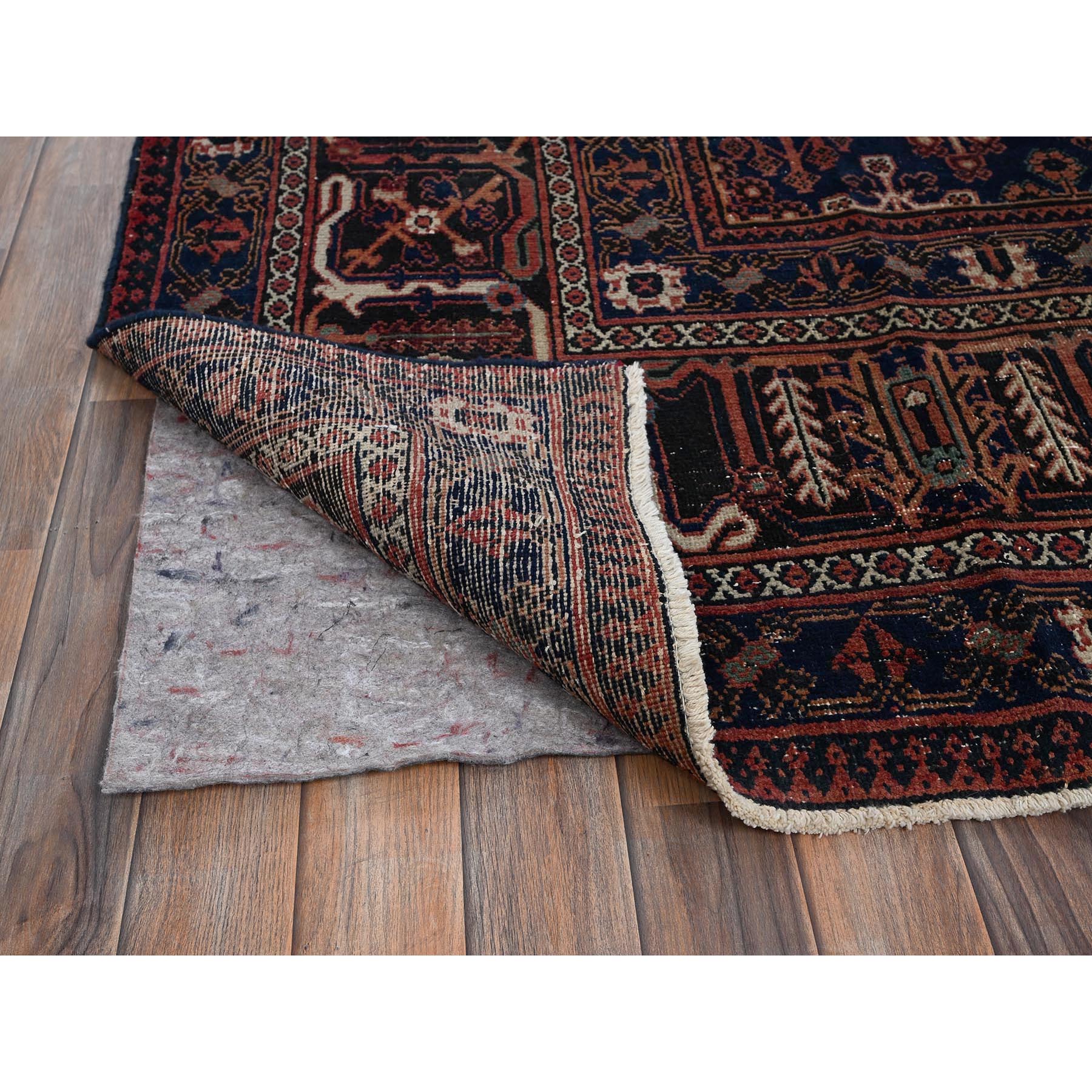 9'x12'5" Copper Red, Vintage Persian Joshagan with Geometric Medallion, Shaved Down, Zero Pile, Even Wear, Good Condition, Sides and Ends Professionally Secured, Hand Knotted, 100% Wool, Oriental Rug Sh1025