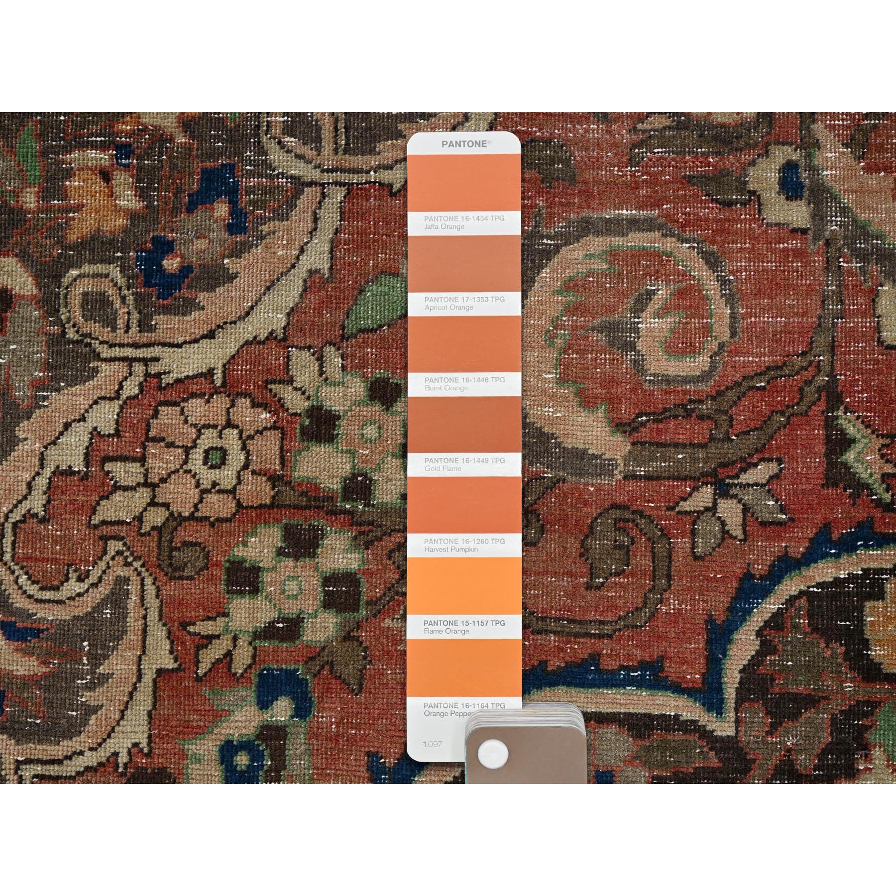 6'8"x10'1" Coral Red, Vintage Persian Bakhtiar with Large Medallion Design, Sheared Low, Zero Pile, Even Wear, Sides and Ends Professionally Secured, Good Condition, Hand Knotted, 100% Wool, Oriental Rug Sh1027
