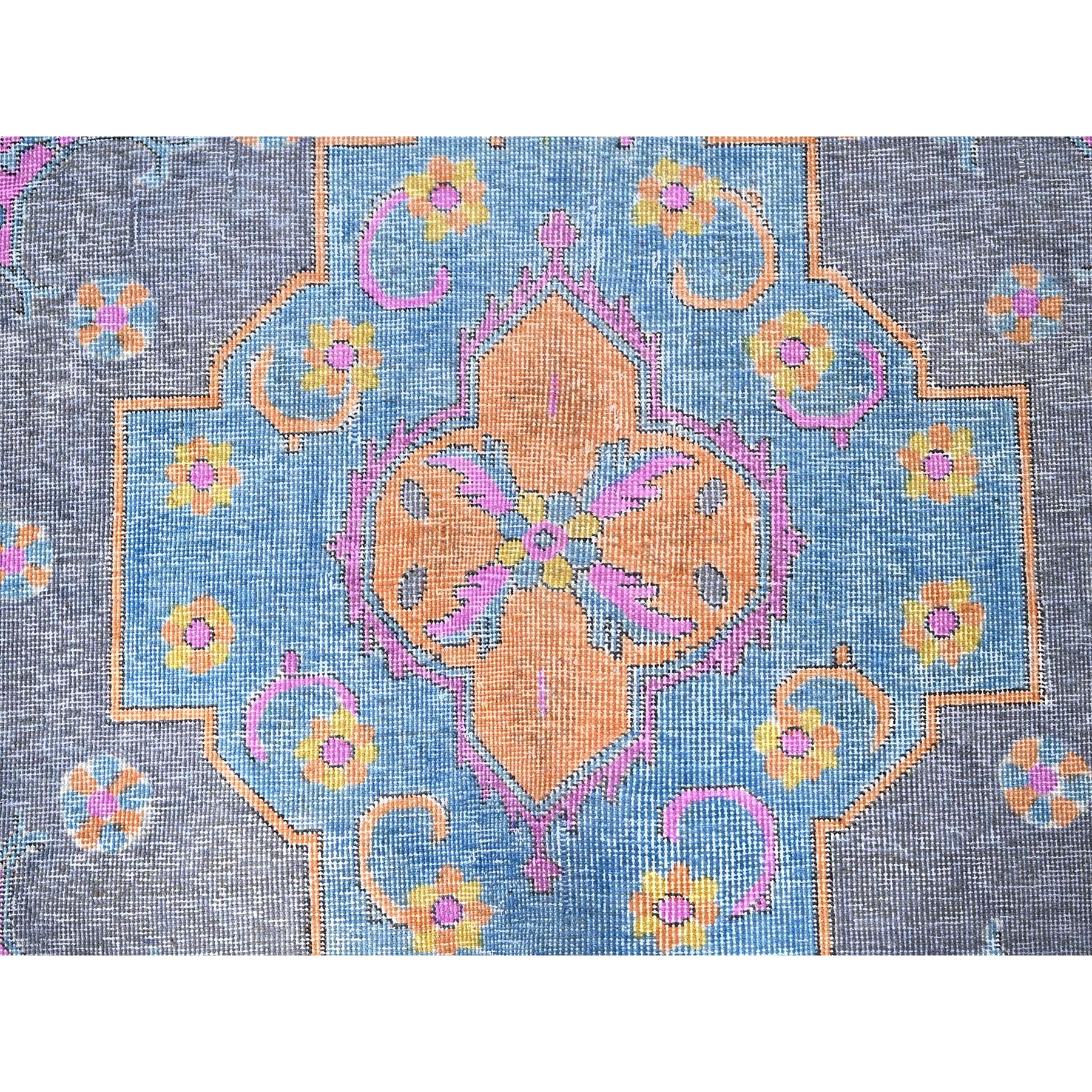 9'2"x12' Fuscia Pink, Painted Vintage Persian Tabriz, Colorfest, Cropped Thin, Evenly Worn, Zero Pile, Sides and Ends Professionally Secured, Hand Knotted, 100% Wool, Oriental Rug Sh1031