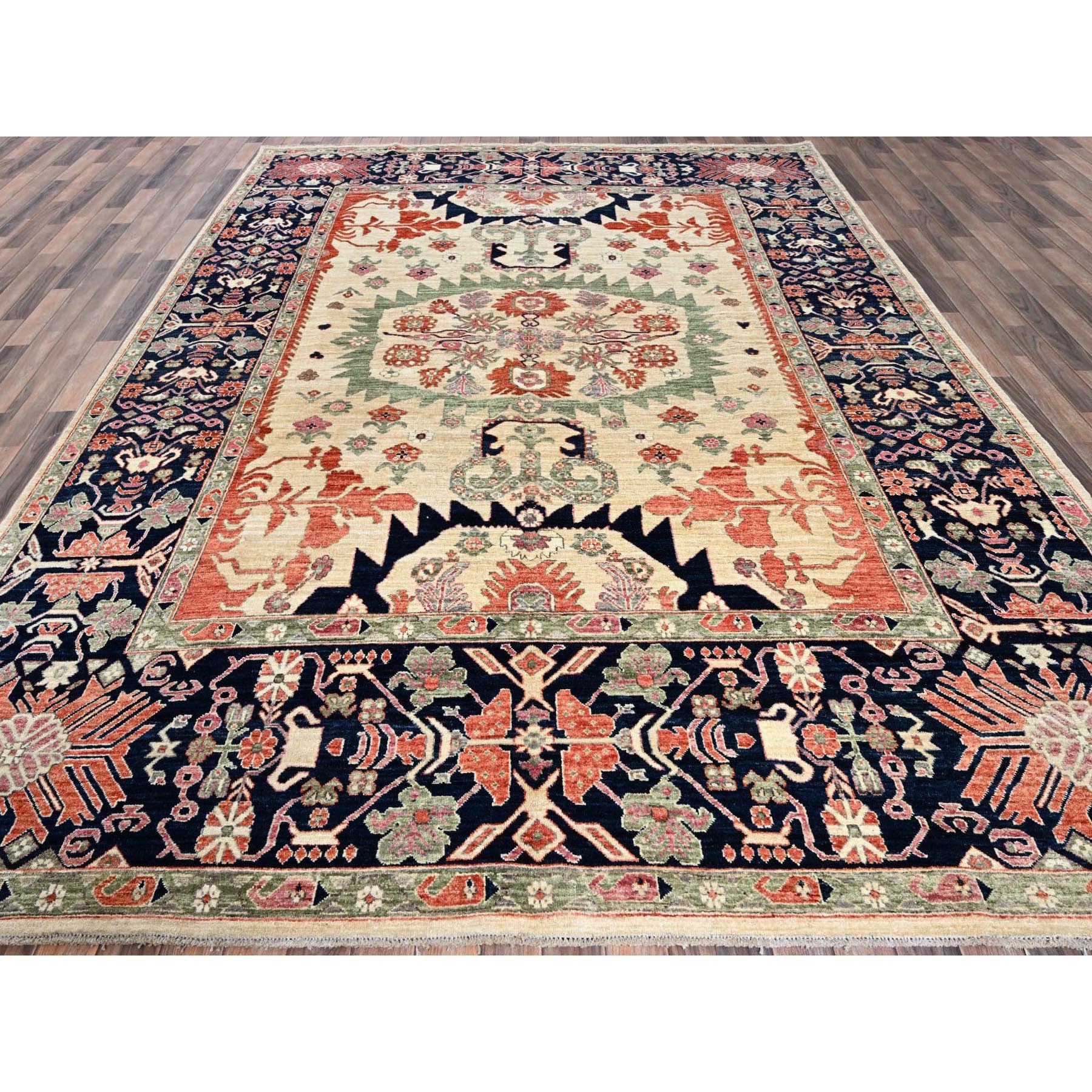 8'10"x12' Almond Milk White, Aryana Collection, Serapi Heriz Design, Vegetable Dyes, High Mountain Wool, Hand Knotted, Soft Pile, Densely Woven, Oriental Rug Sh1035