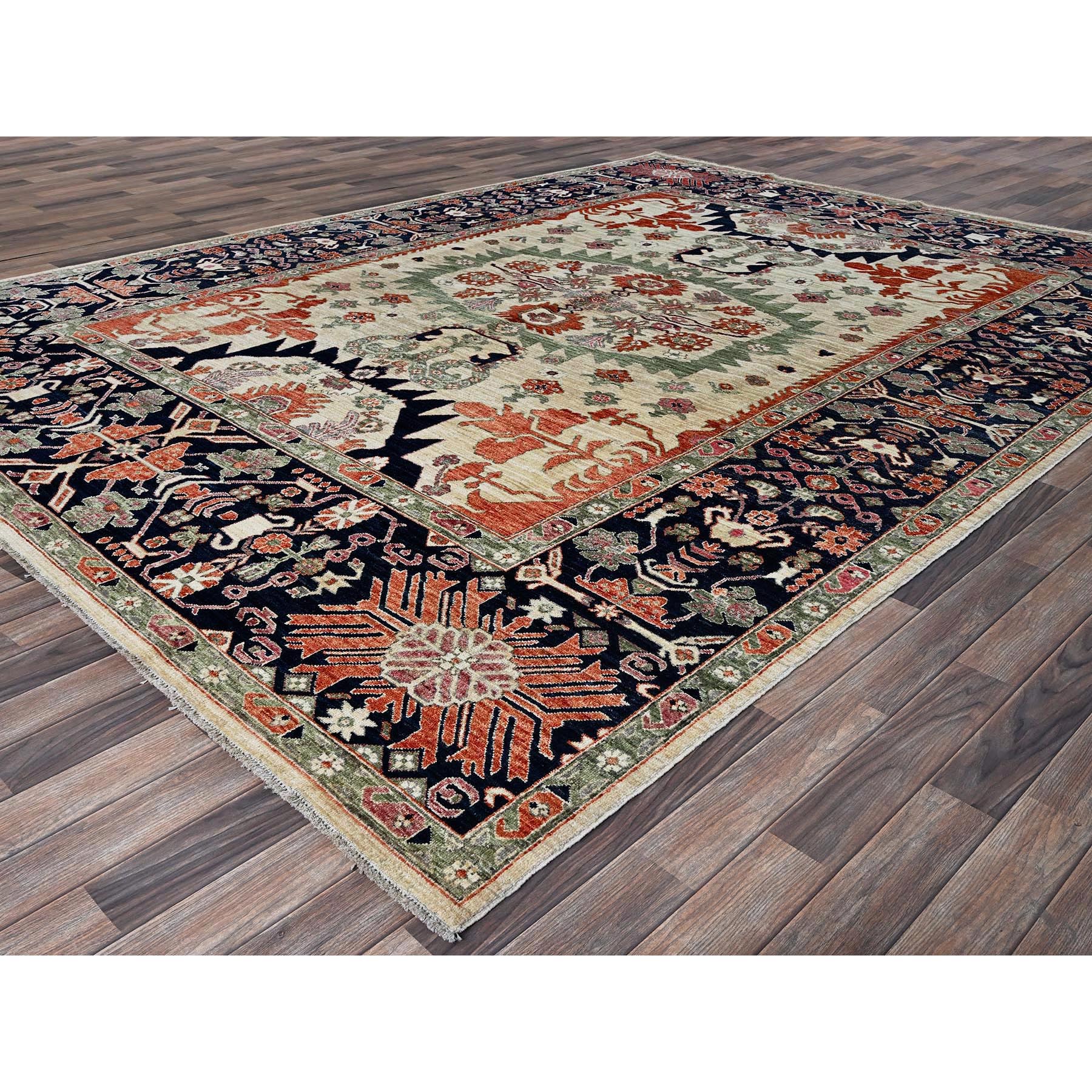 8'10"x12' Almond Milk White, Aryana Collection, Serapi Heriz Design, Vegetable Dyes, High Mountain Wool, Hand Knotted, Soft Pile, Densely Woven, Oriental Rug Sh1035