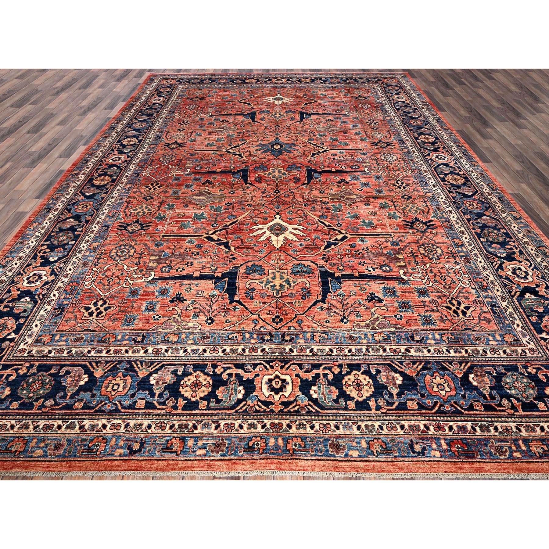 10'1"x13'10" Coral Red, Aryana Collection, Bijar Garus Design, Vegetable Dyes, High Mountain Wool, Hand Knotted, Soft Pile, Densely Woven, Oriental Rug Sh1036