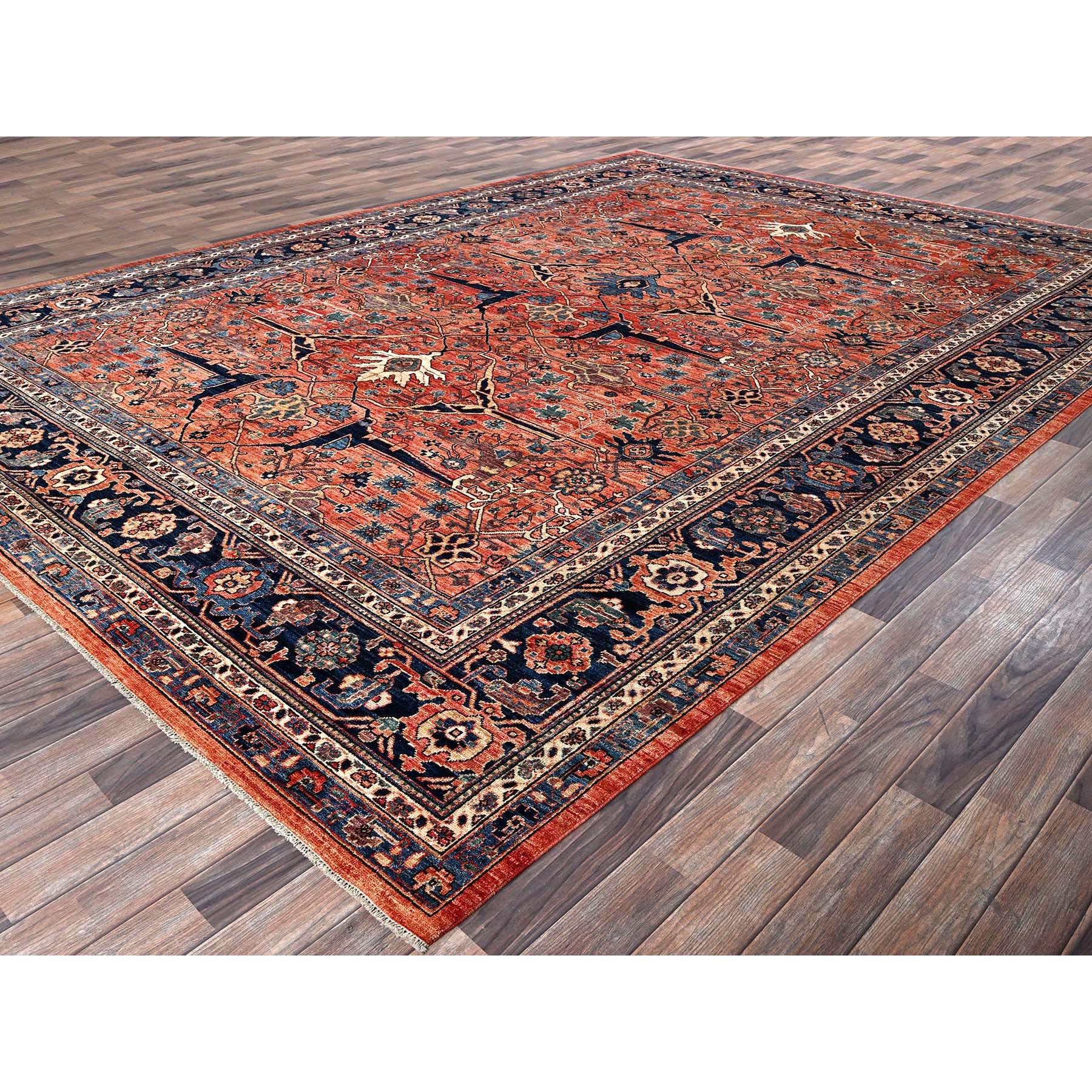 10'1"x13'10" Coral Red, Aryana Collection, Bijar Garus Design, Vegetable Dyes, High Mountain Wool, Hand Knotted, Soft Pile, Densely Woven, Oriental Rug Sh1036