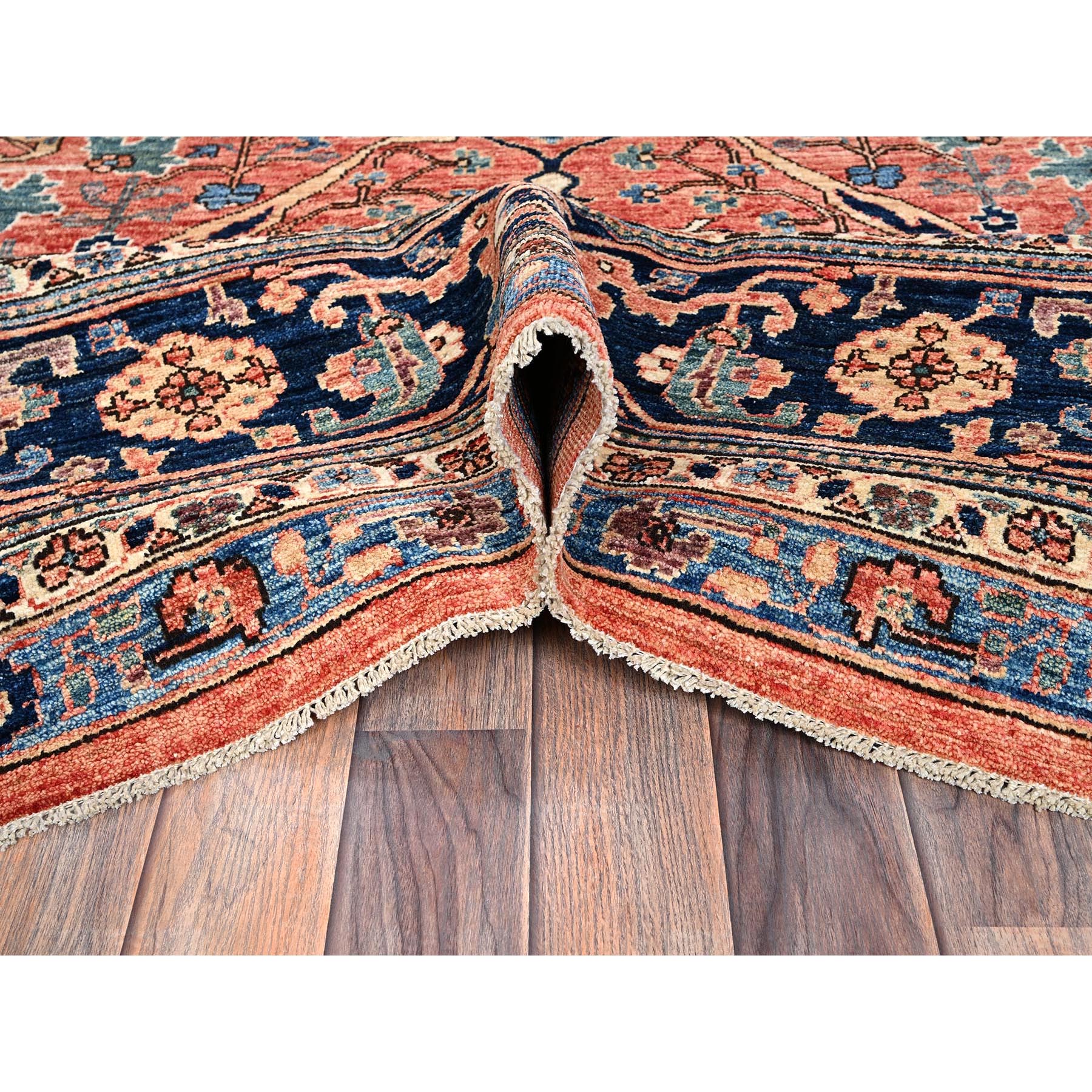 10'1"x13'10" Coral Red, Aryana Collection, Bijar Garus Design, Vegetable Dyes, High Mountain Wool, Hand Knotted, Soft Pile, Densely Woven, Oriental Rug Sh1036