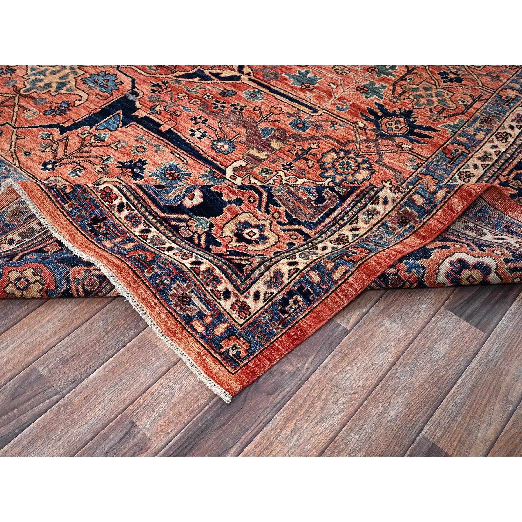 10'1"x13'10" Coral Red, Aryana Collection, Bijar Garus Design, Vegetable Dyes, High Mountain Wool, Hand Knotted, Soft Pile, Densely Woven, Oriental Rug Sh1036