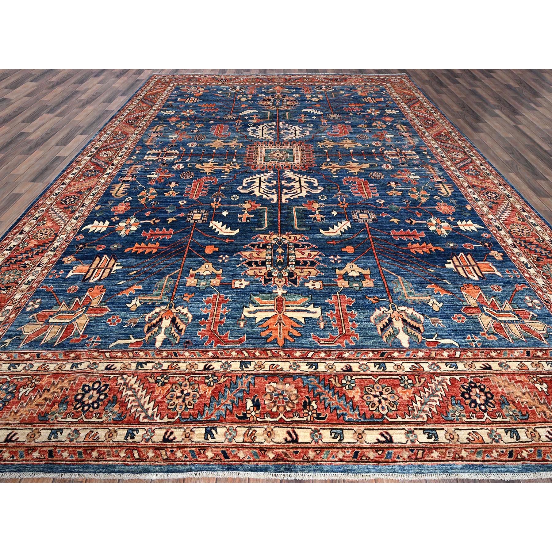 10'x13'10" Imperial Blue, Aryana Collection, Heriz All Over Design, Vegetable Dyes, Soft Pile, High Mountain Wool, Hand Knotted, Densely Woven, Oriental Rug Sh1038