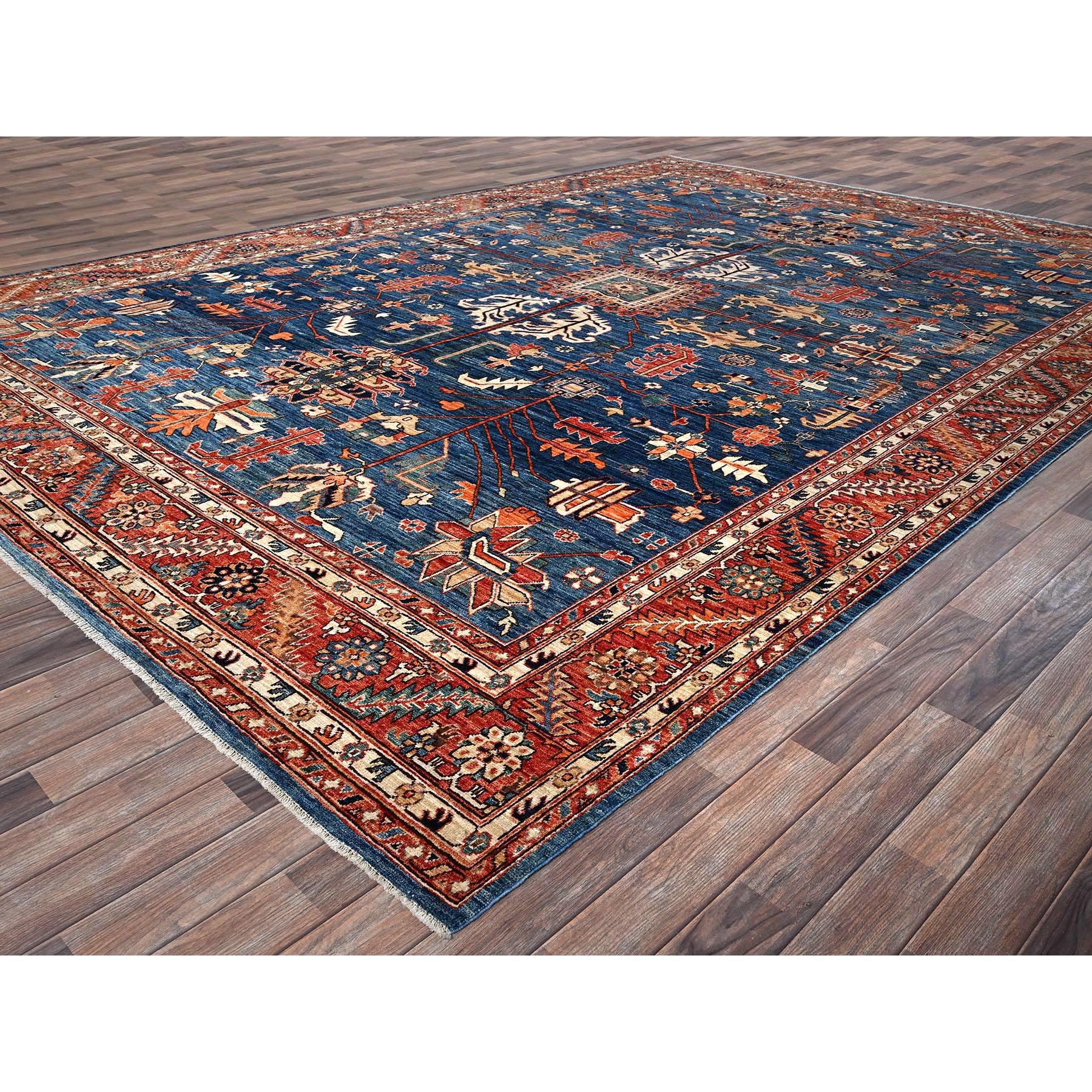 10'x13'10" Imperial Blue, Aryana Collection, Heriz All Over Design, Vegetable Dyes, Soft Pile, High Mountain Wool, Hand Knotted, Densely Woven, Oriental Rug Sh1038