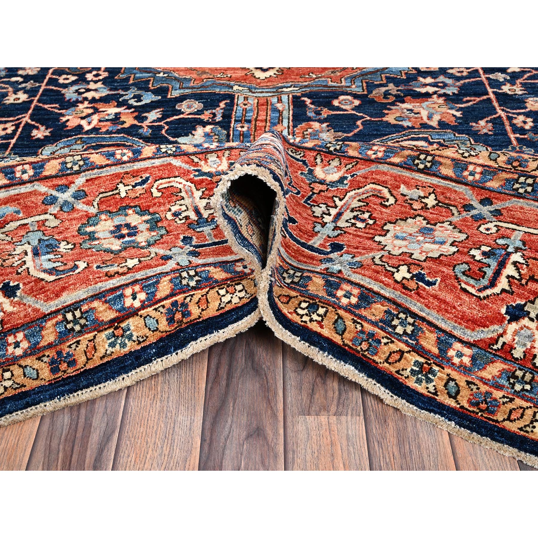 10'1"x14' Midnight Blue, Aryana Collection, Serapi Heriz with Flower Medallion Design, Vegetable Dyes, Soft Pile, High Mountain Wool, Hand Knotted, Densely Woven, Oriental Rug Sh1040