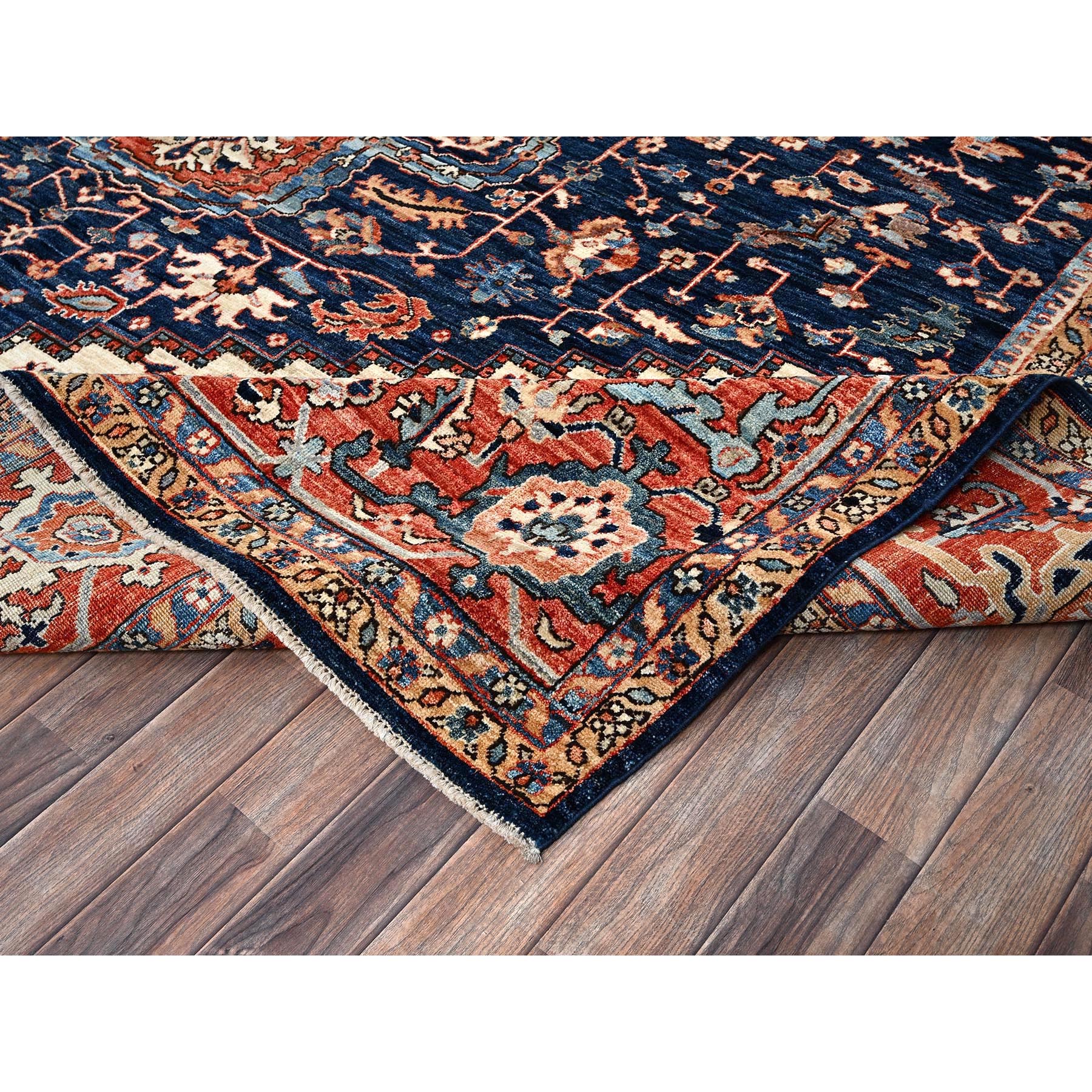 10'1"x14' Midnight Blue, Aryana Collection, Serapi Heriz with Flower Medallion Design, Vegetable Dyes, Soft Pile, High Mountain Wool, Hand Knotted, Densely Woven, Oriental Rug Sh1040