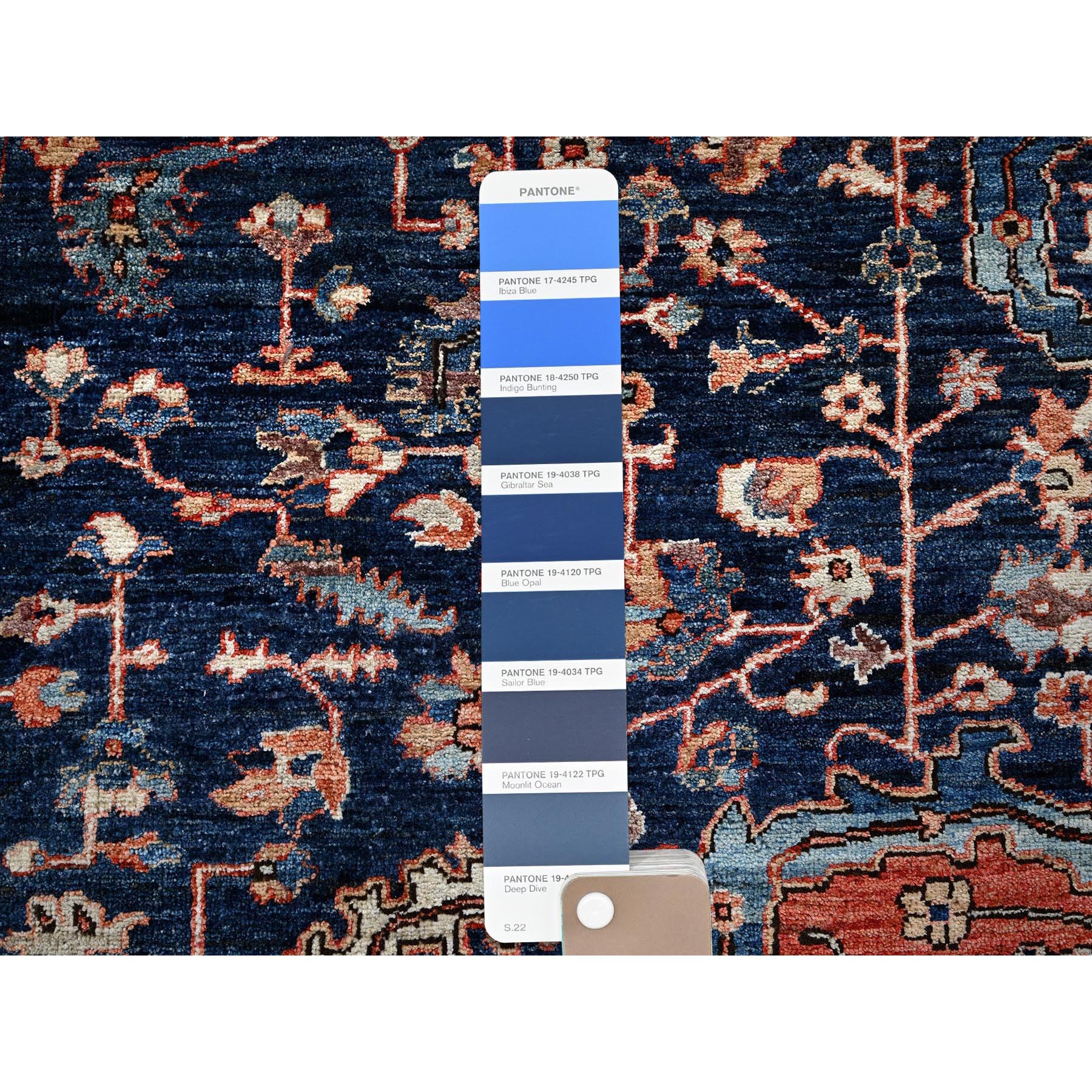 10'1"x14' Midnight Blue, Aryana Collection, Serapi Heriz with Flower Medallion Design, Vegetable Dyes, Soft Pile, High Mountain Wool, Hand Knotted, Densely Woven, Oriental Rug Sh1040