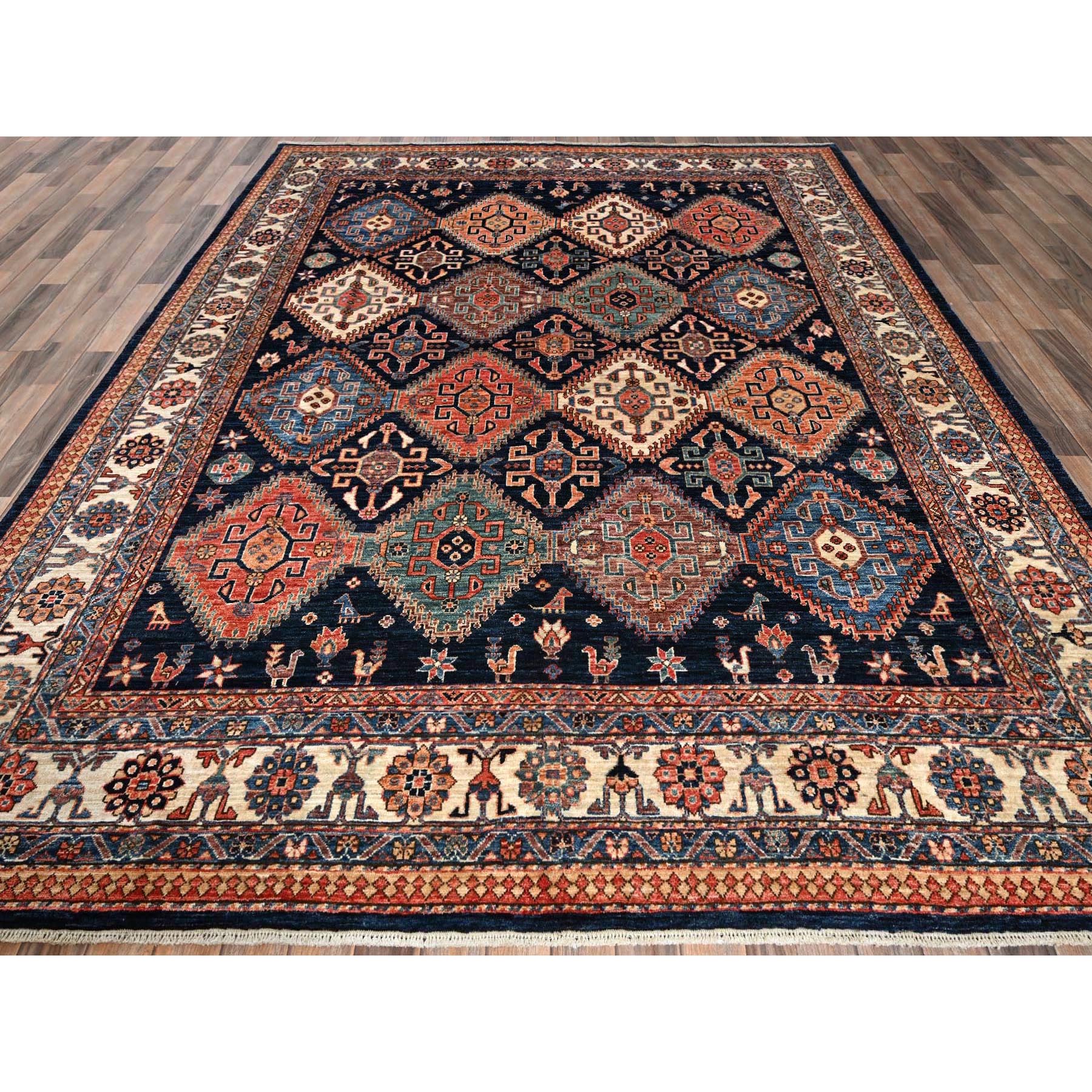 8'2"x10' Midnight Blue, Aryana Collection, All Over Geometric Medallions Qashqai Design, Vegetable Dyes, Soft Pile, High Mountain Wool, Hand Knotted, Densely Woven, Oriental Rug Sh1041