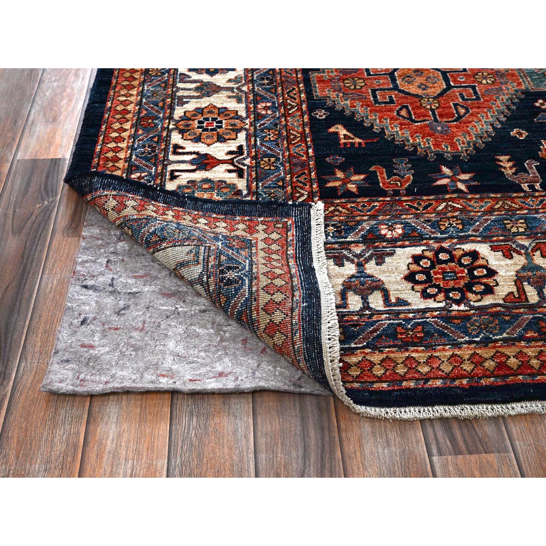 8'2"x10' Midnight Blue, Aryana Collection, All Over Geometric Medallions Qashqai Design, Vegetable Dyes, Soft Pile, High Mountain Wool, Hand Knotted, Densely Woven, Oriental Rug Sh1041