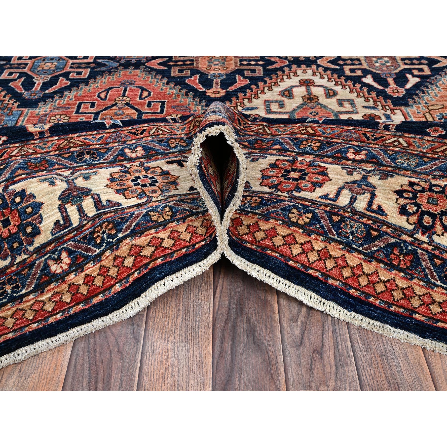 8'2"x10' Midnight Blue, Aryana Collection, All Over Geometric Medallions Qashqai Design, Vegetable Dyes, Soft Pile, High Mountain Wool, Hand Knotted, Densely Woven, Oriental Rug Sh1041