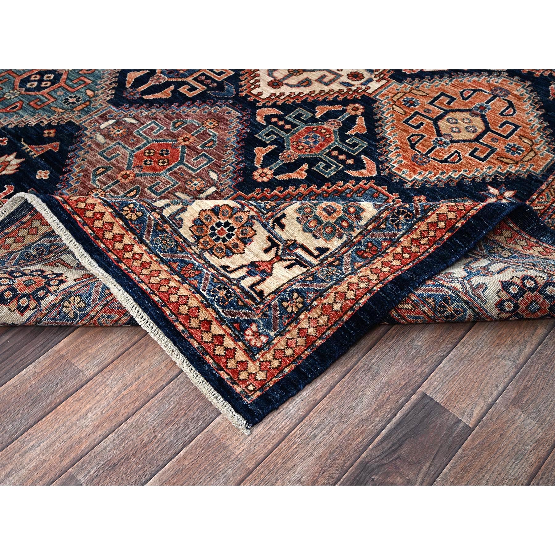 8'2"x10' Midnight Blue, Aryana Collection, All Over Geometric Medallions Qashqai Design, Vegetable Dyes, Soft Pile, High Mountain Wool, Hand Knotted, Densely Woven, Oriental Rug Sh1041
