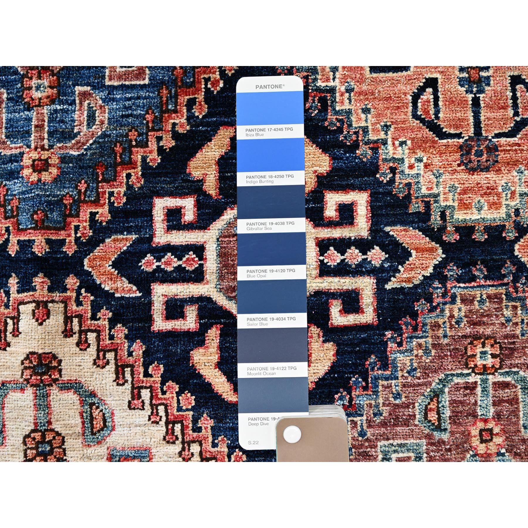 8'2"x10' Midnight Blue, Aryana Collection, All Over Geometric Medallions Qashqai Design, Vegetable Dyes, Soft Pile, High Mountain Wool, Hand Knotted, Densely Woven, Oriental Rug Sh1041