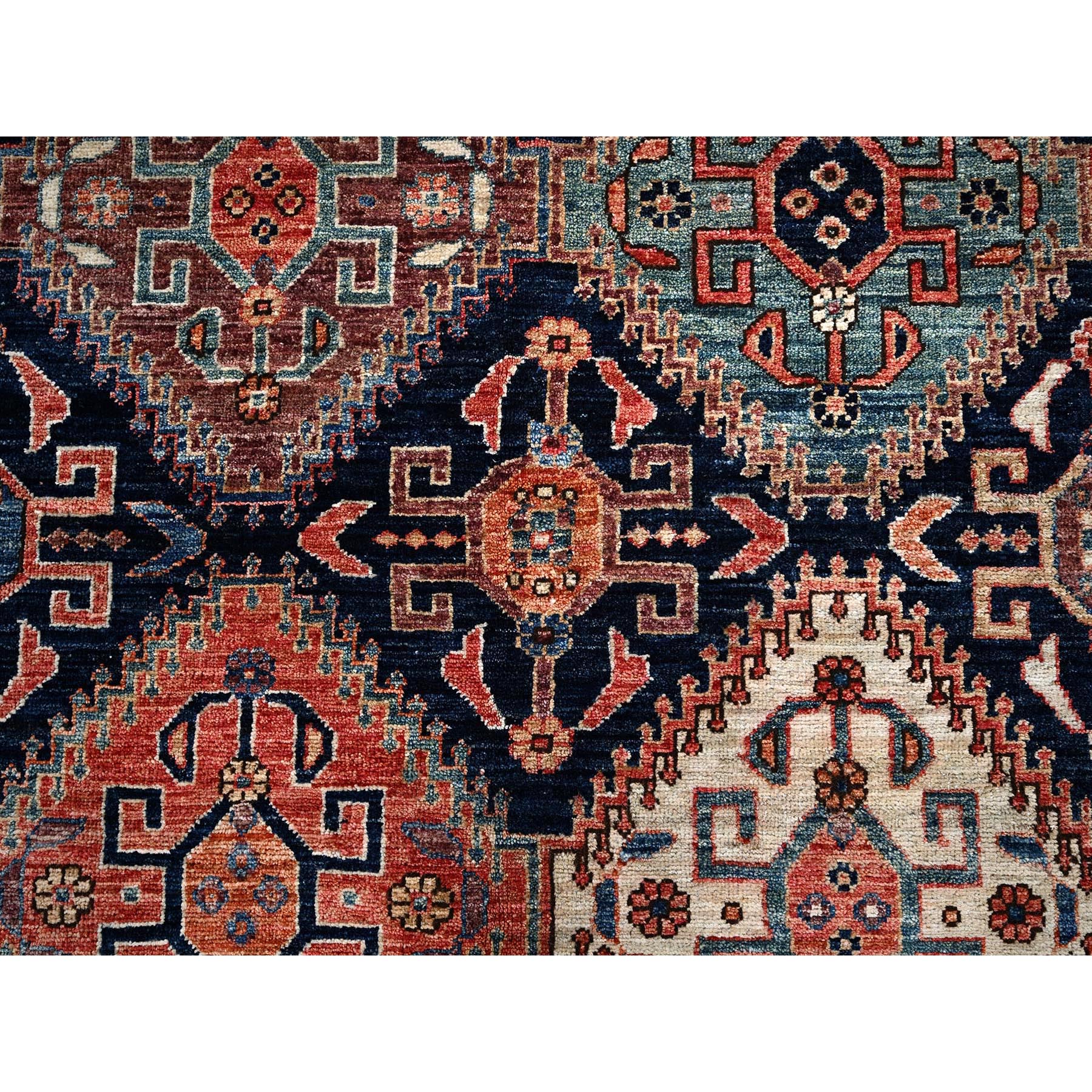 8'2"x10' Midnight Blue, Aryana Collection, All Over Geometric Medallions Qashqai Design, Vegetable Dyes, Soft Pile, High Mountain Wool, Hand Knotted, Densely Woven, Oriental Rug Sh1041